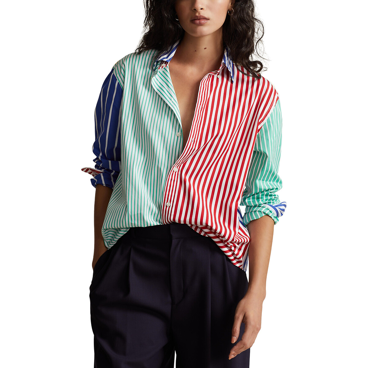 Рубашка прямая в разноцветную полоску 42 (FR) - 48 (RUS) синий топ в разноцветную полоску 42 44 размер