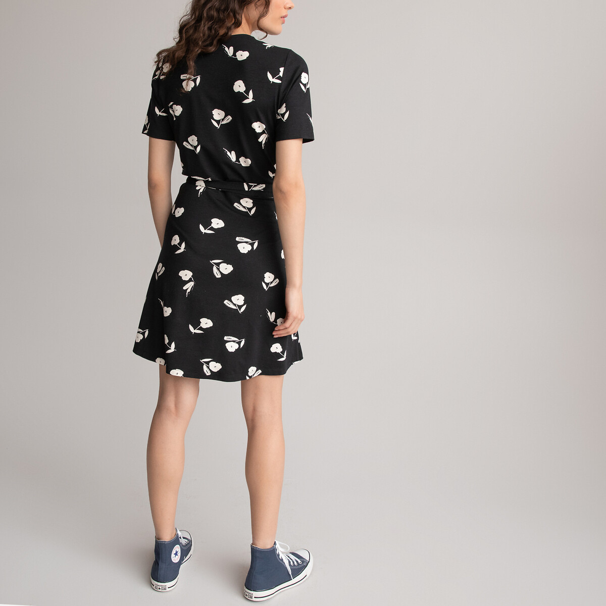 Платье С запахом и цветочным принтом короткие рукава M черный LaRedoute, размер M - фото 4