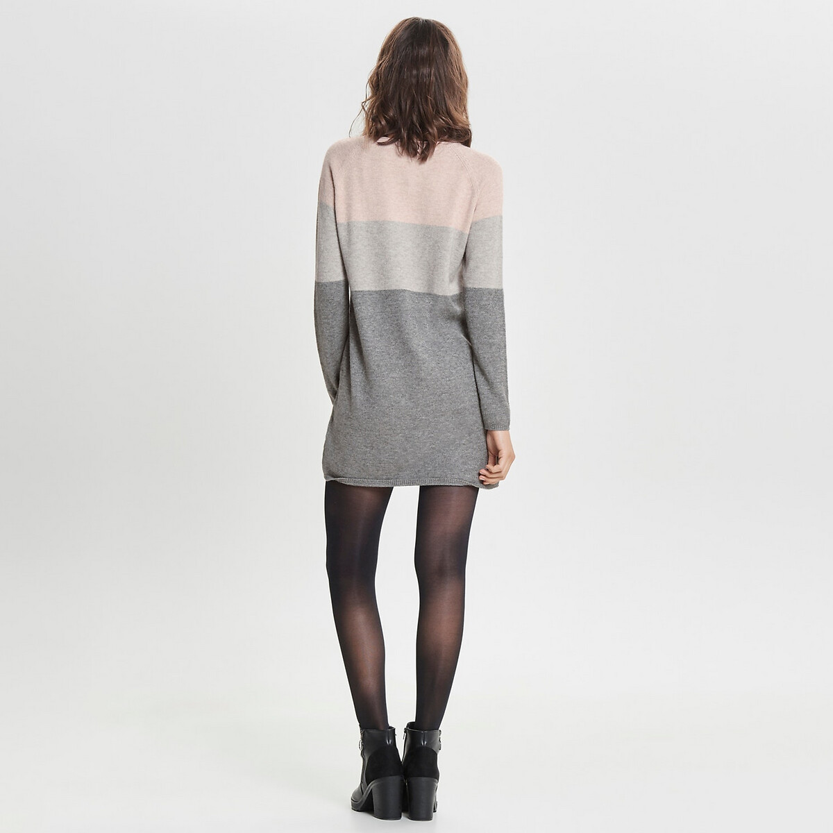 Платье-пуловер La Redoute Трехцветное из плотного трикотажа M розовый, размер M - фото 3