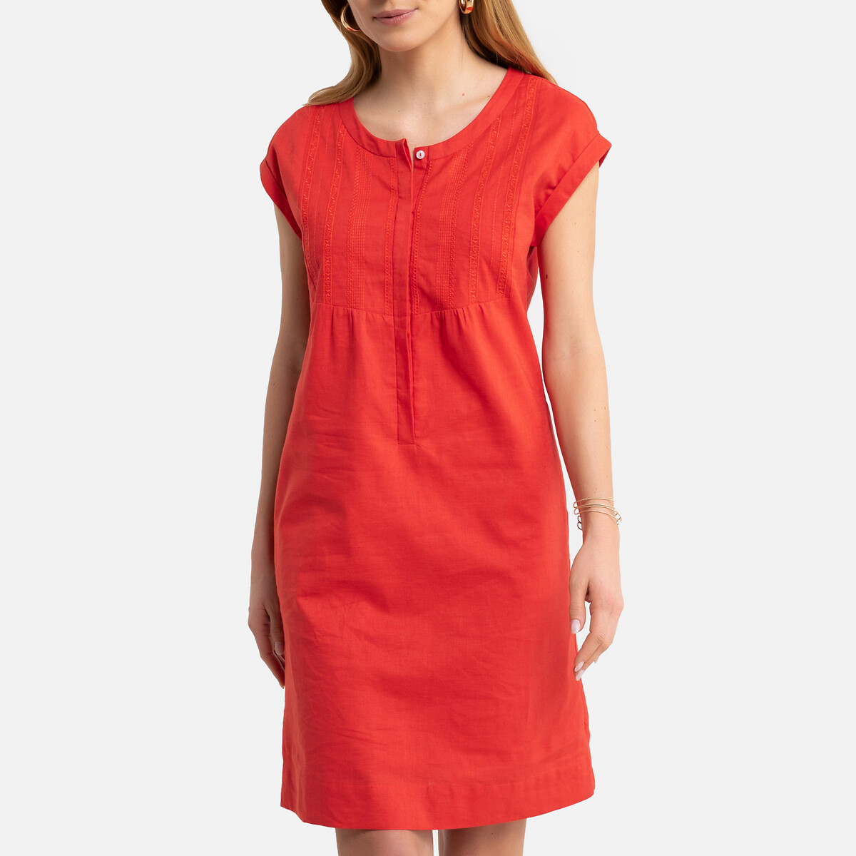 Платье-миди LaRedoute Прямое с короткими рукавами 36 (FR) - 42 (RUS) оранжевый, размер 36 (FR) - 42 (RUS) Прямое с короткими рукавами 36 (FR) - 42 (RUS) оранжевый - фото 1