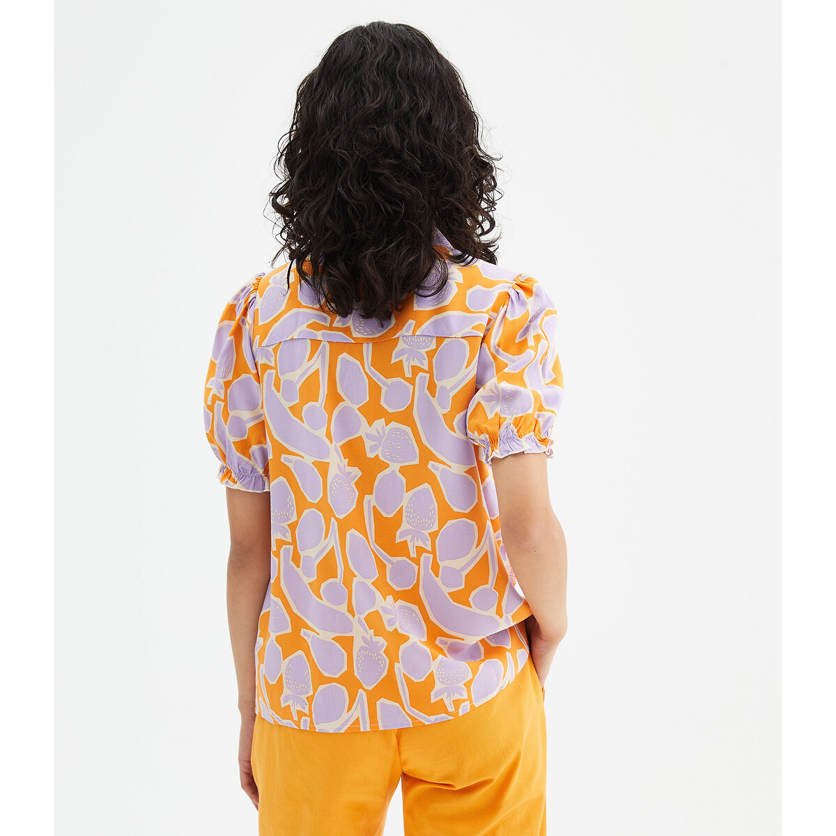 Блузка С принтом и короткими рукавами с напуском S оранжевый LaRedoute, размер S - фото 3