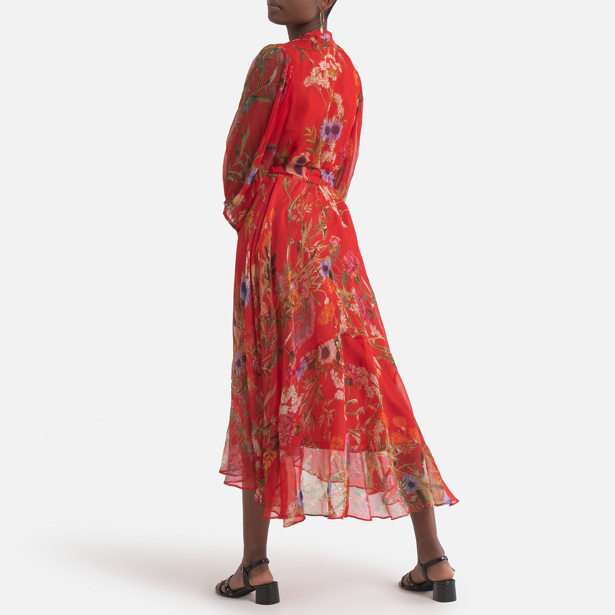Платье LaRedoute Длинное SEVIGNE с рисунком длинные рукава L красный, размер L - фото 4