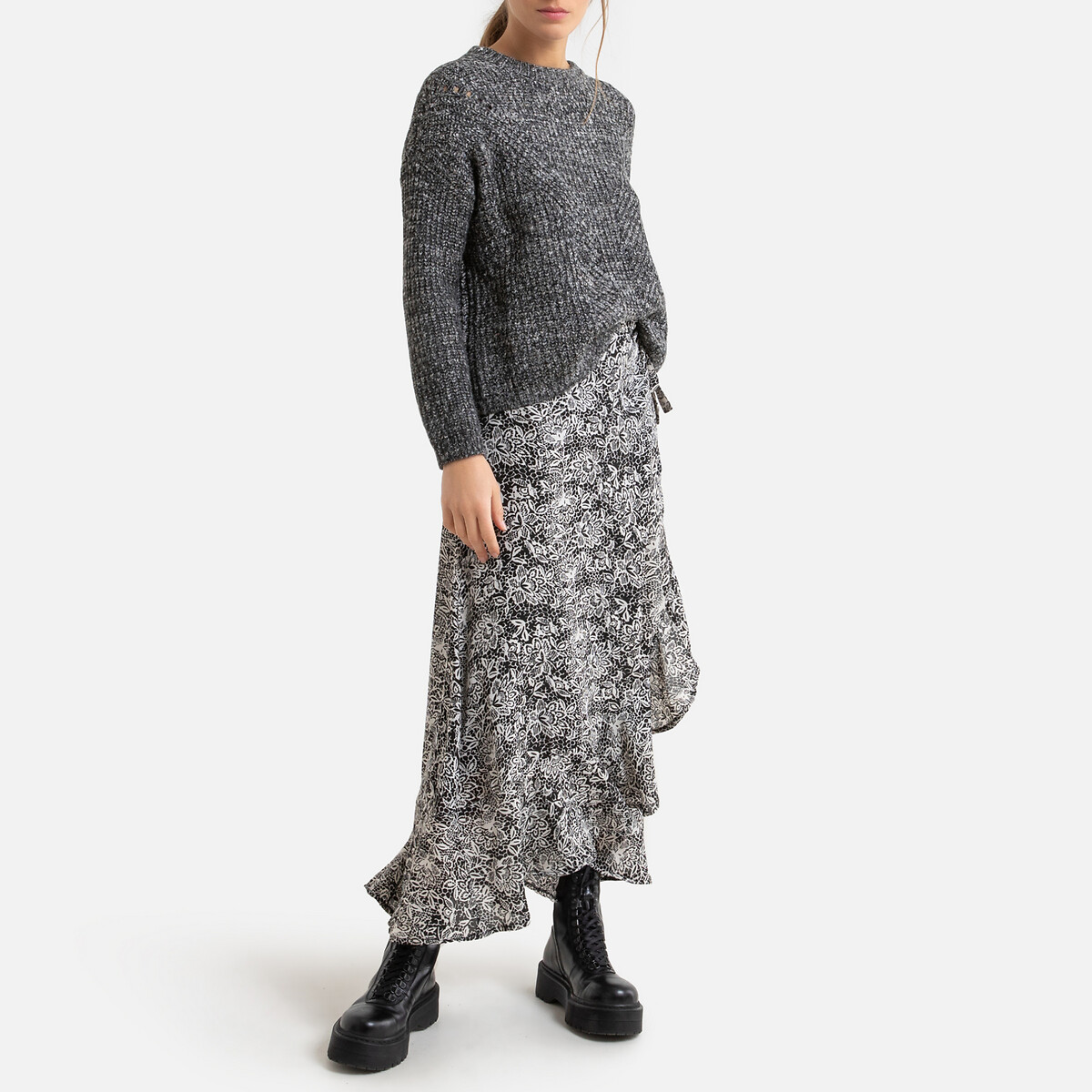 Пуловер LaRedoute Шерстяной вязаный с круглым вырезом M серый, размер M - фото 2
