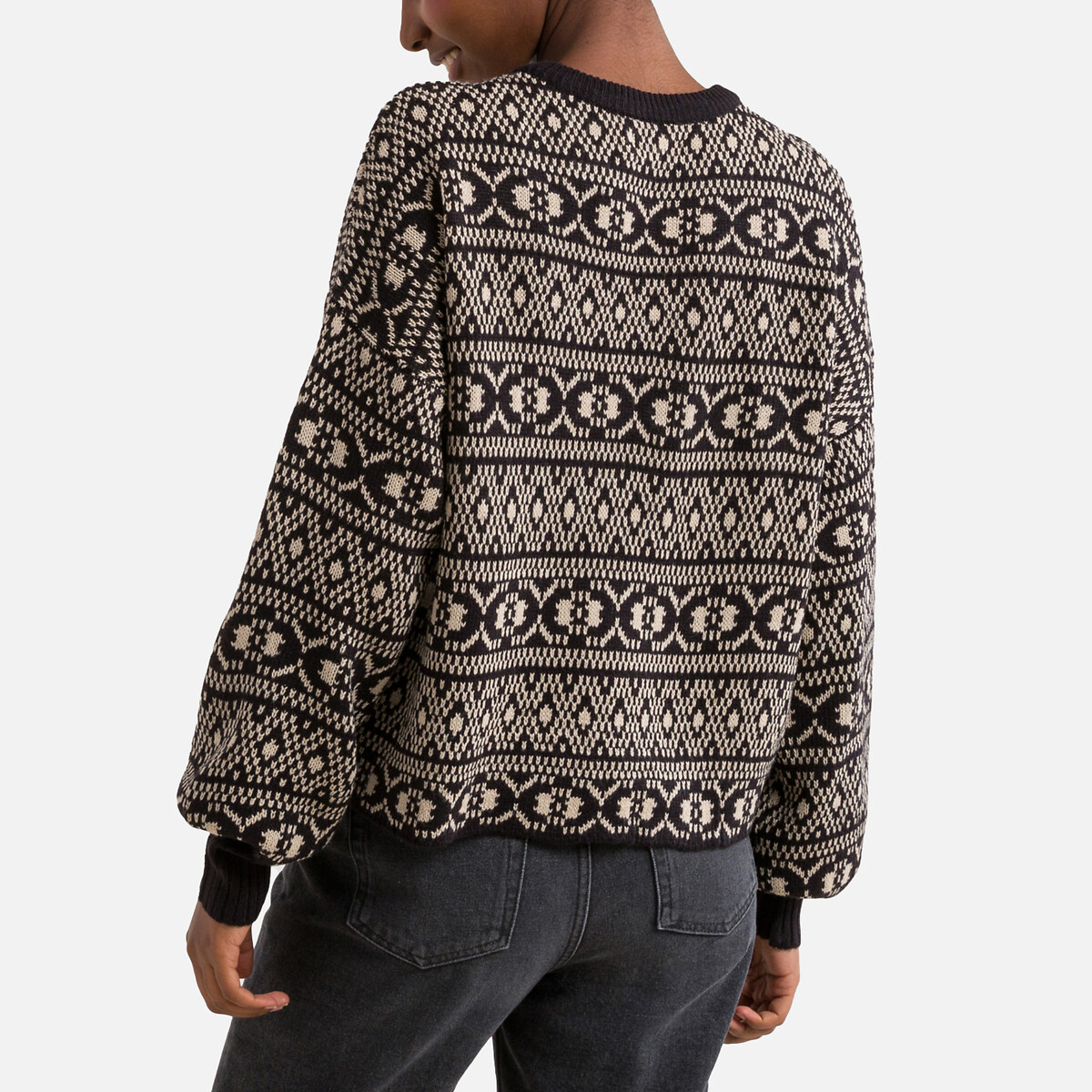 Пуловер Укороченный с жаккардовым узором M черный LaRedoute, размер M - фото 4