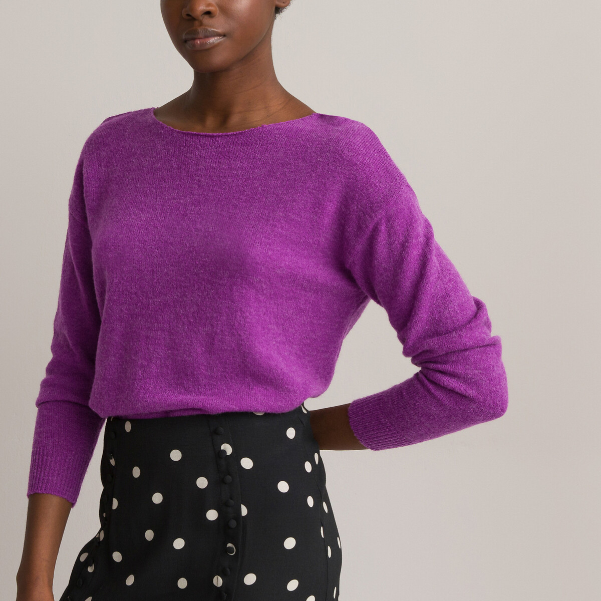 Пуловер Вырез-лодочка M фиолетовый LaRedoute, размер M - фото 2