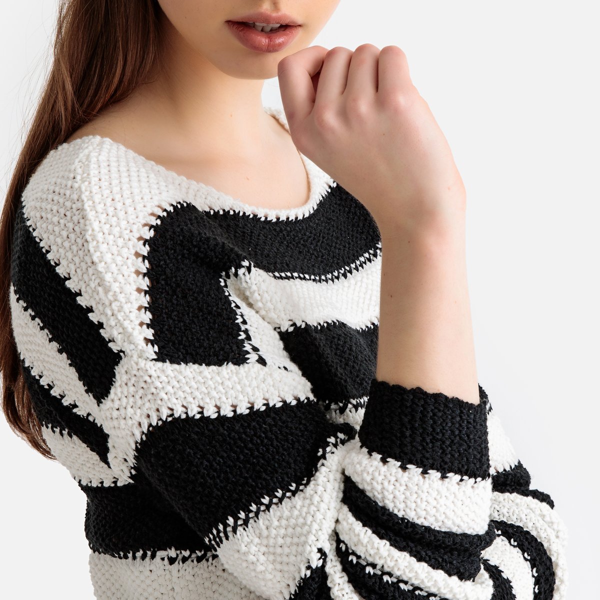 Пуловер La Redoute В полоску в морском стиле из плотного трикотажа S черный, размер S - фото 3
