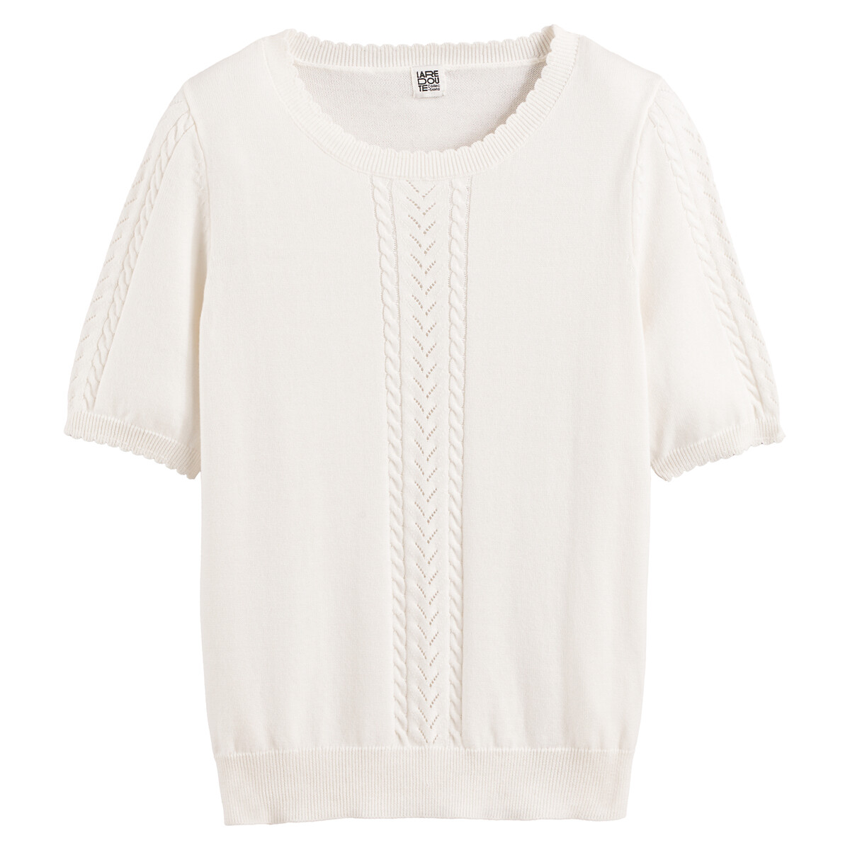 Пуловер с круглым вырезом и короткими рукавами  S белый LaRedoute, размер S - фото 5