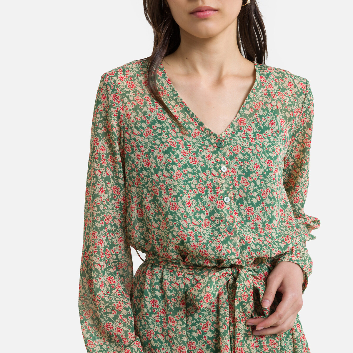 Платье ONLY Короткое с цветочным рисунком и V-образным вырезом M зеленый, размер M - фото 3