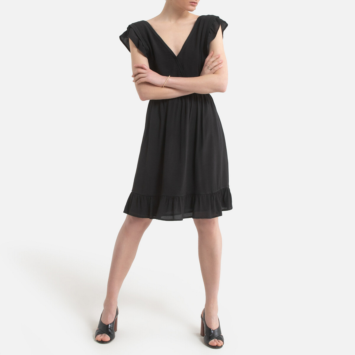 Платье LaRedoute Короткое V-образный вырез короткие рукава 1(S) черный, размер 1(S) Короткое V-образный вырез короткие рукава 1(S) черный - фото 2