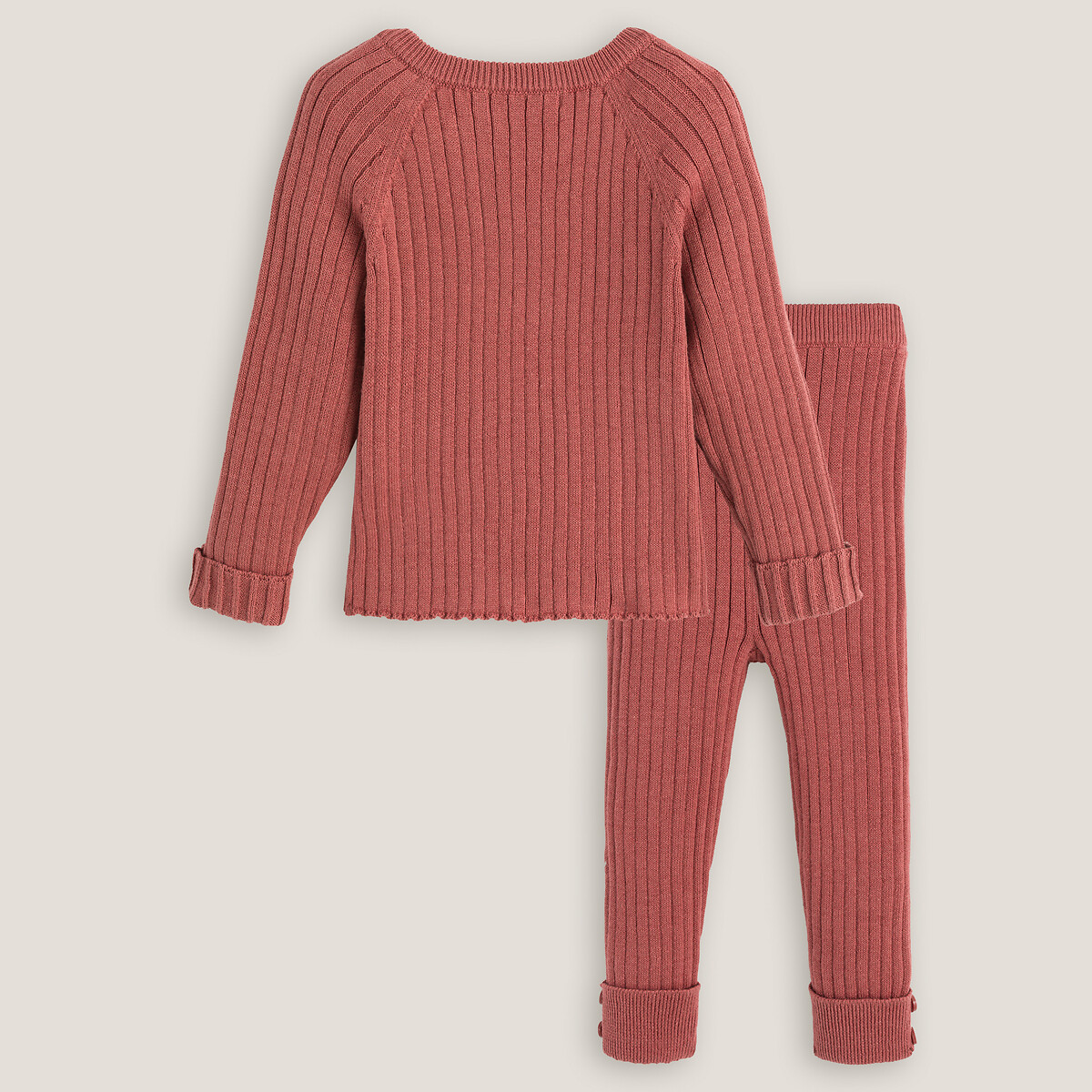 Комплект из 2 вещей пуловер LA REDOUTE COLLECTIONS леггинсы из трикотажа 1 год - 74 см розовый, размер 1 - фото 2