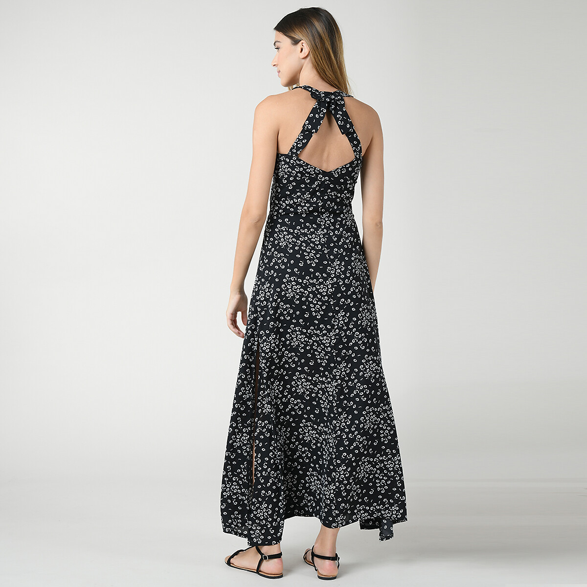 Платье LaRedoute С цветочным принтом открытая спинка V-образный вырез S черный, размер S - фото 3