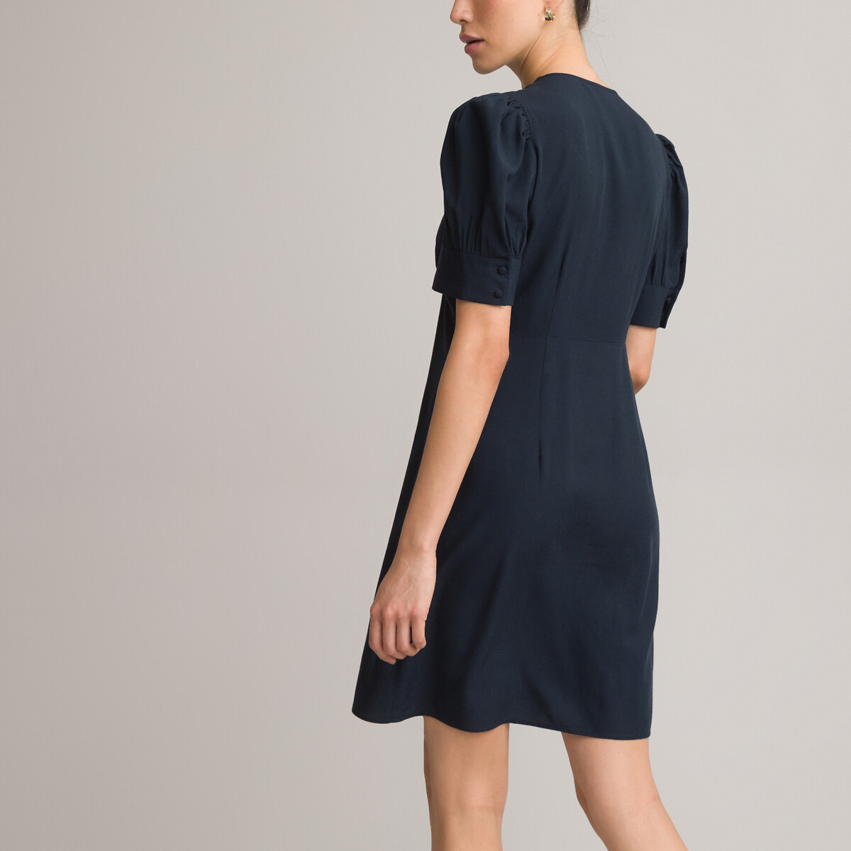 Платье LA REDOUTE COLLECTIONS Короткое с v-образным вырезом и короткими рукавами 40 синий, размер 40 - фото 4