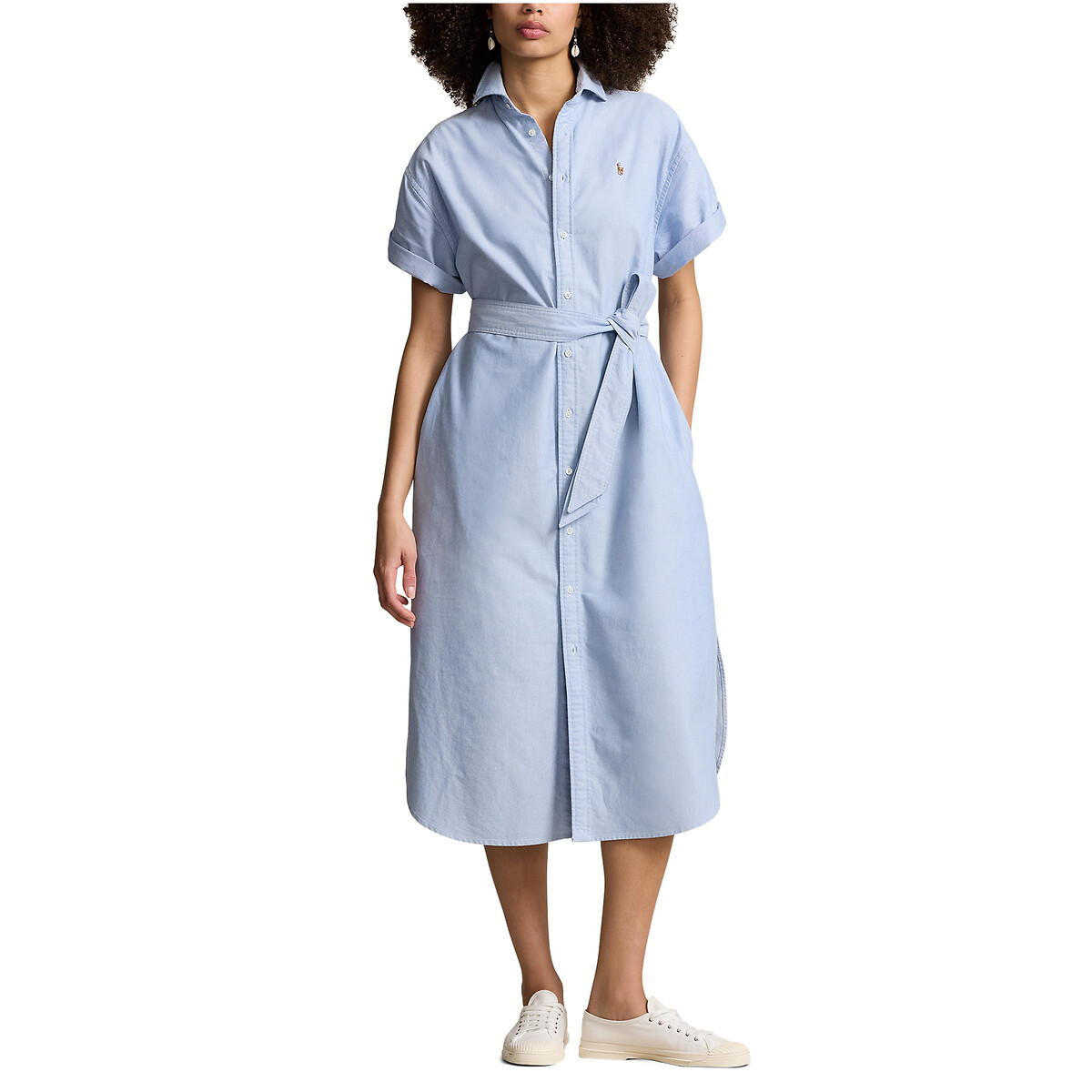 Платье-рубашка до колен с короткими рукавами  XS синий LaRedoute, размер XS