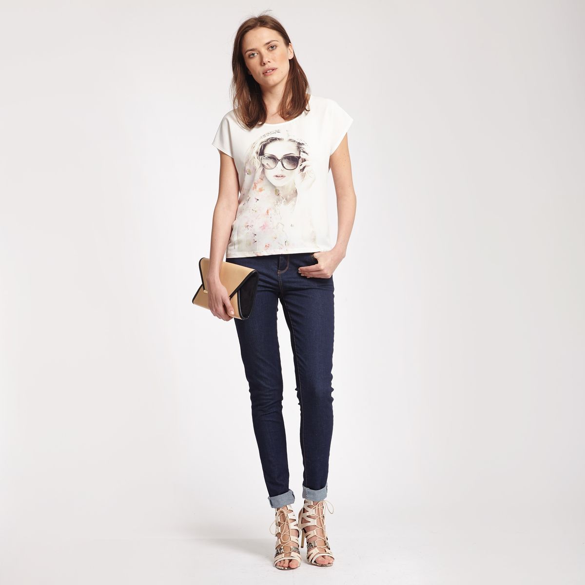 T-shirt imprimé femme collier strass