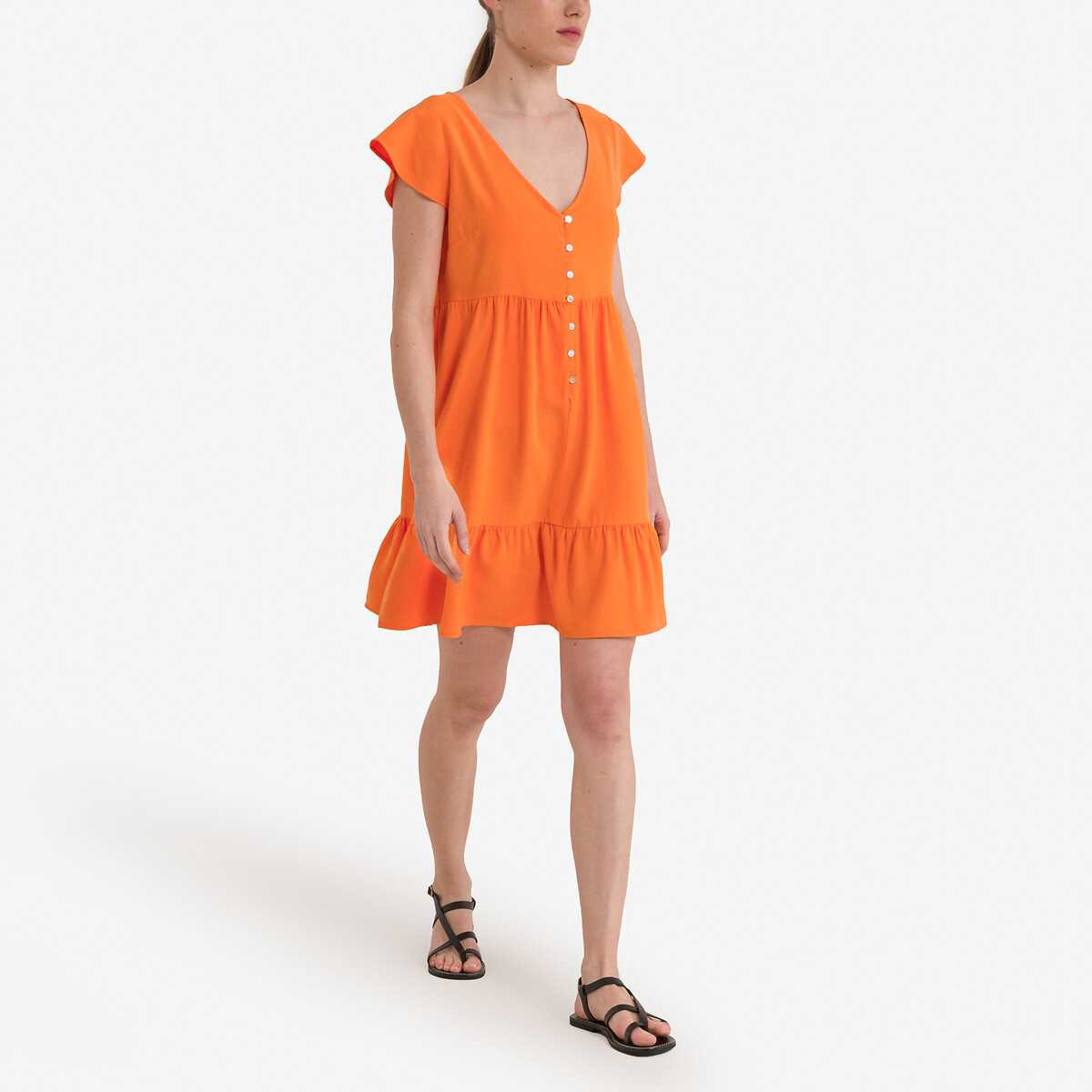 Платье Укороченное с короткими рукавами S оранжевый LaRedoute, размер S - фото 2