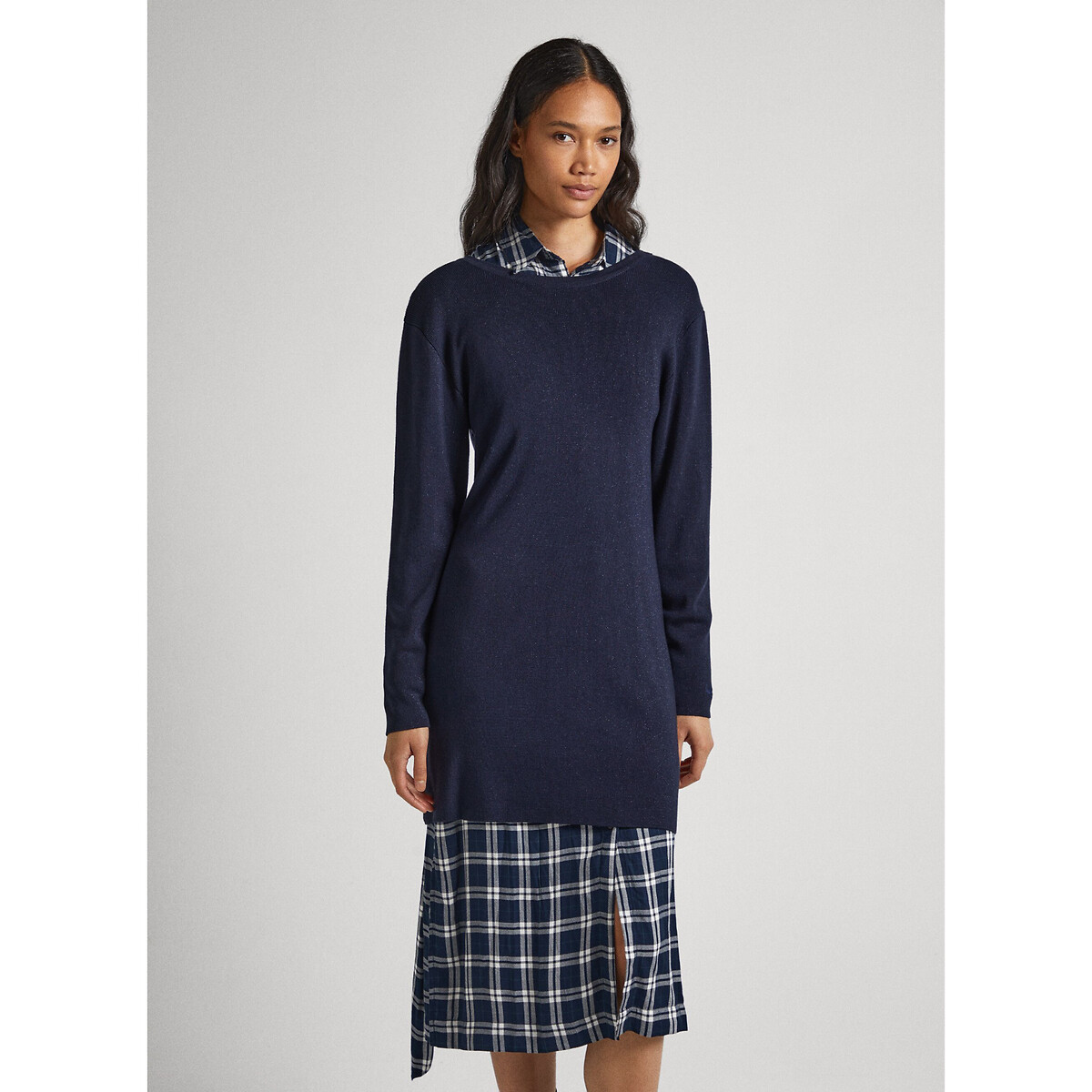 Платье-пуловер С V-образным вырезом блестящий эффект XS синий LaRedoute, размер XS - фото 3