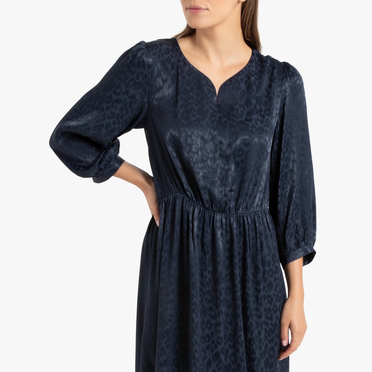 Платье LaRedoute Короткое с принтом и рукавами 34 с напуском 42 синий, размер 42 - фото 4