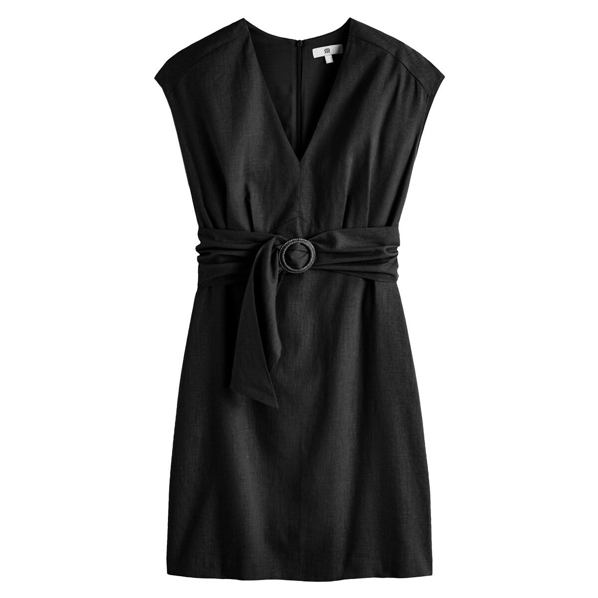 Платье LA REDOUTE COLLECTIONS Короткое с V-образным вырезом из смесового льна 52 черный, размер 52 - фото 5