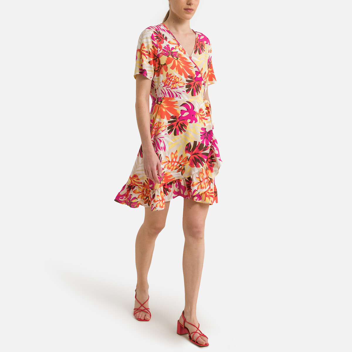 Платье Короткое с принтом листья с V-образным вырезом XL бежевый LaRedoute, размер XL - фото 2