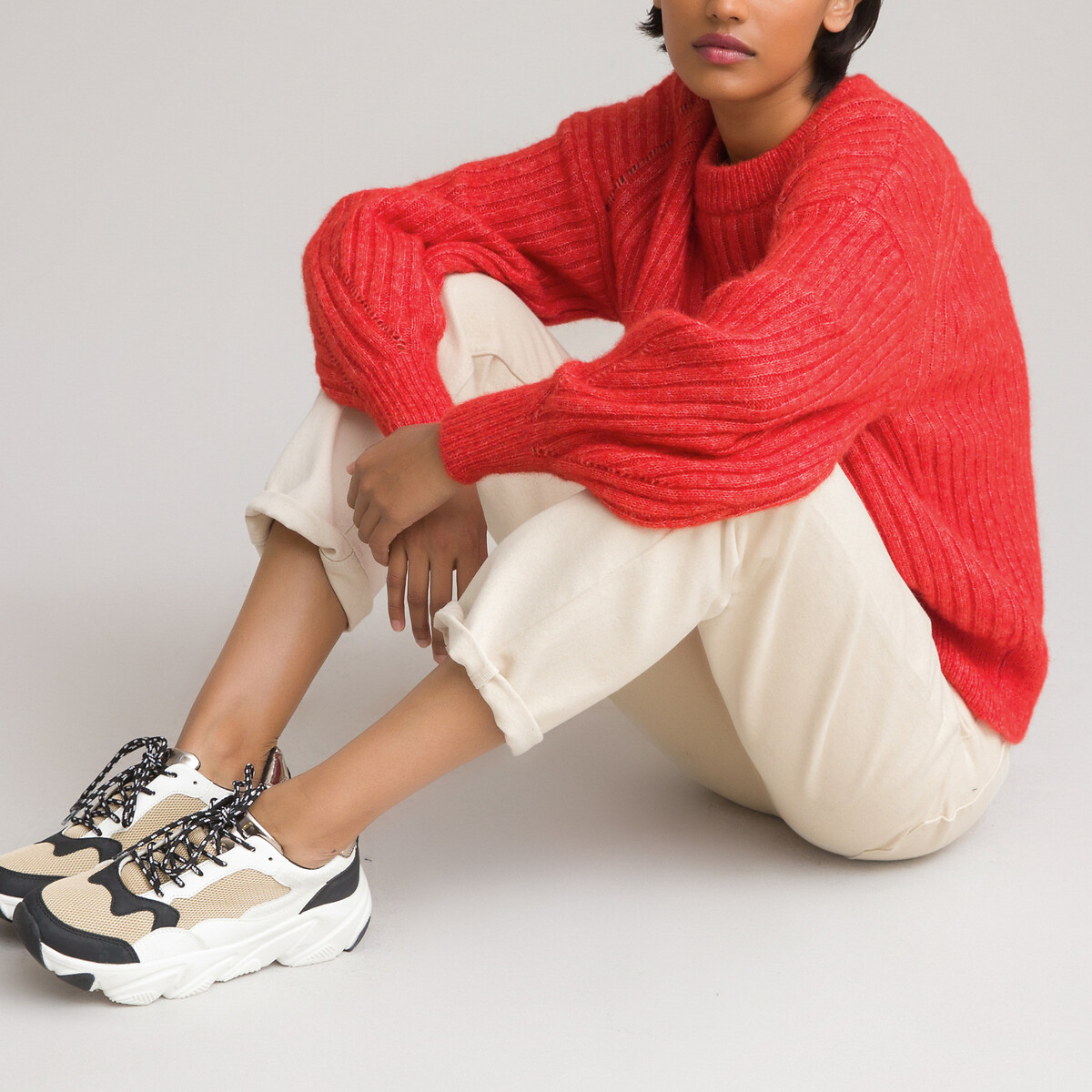 Пуловер LaRedoute С круглым вырезом из смешанного шерстяного трикотажа L красный, размер L - фото 2