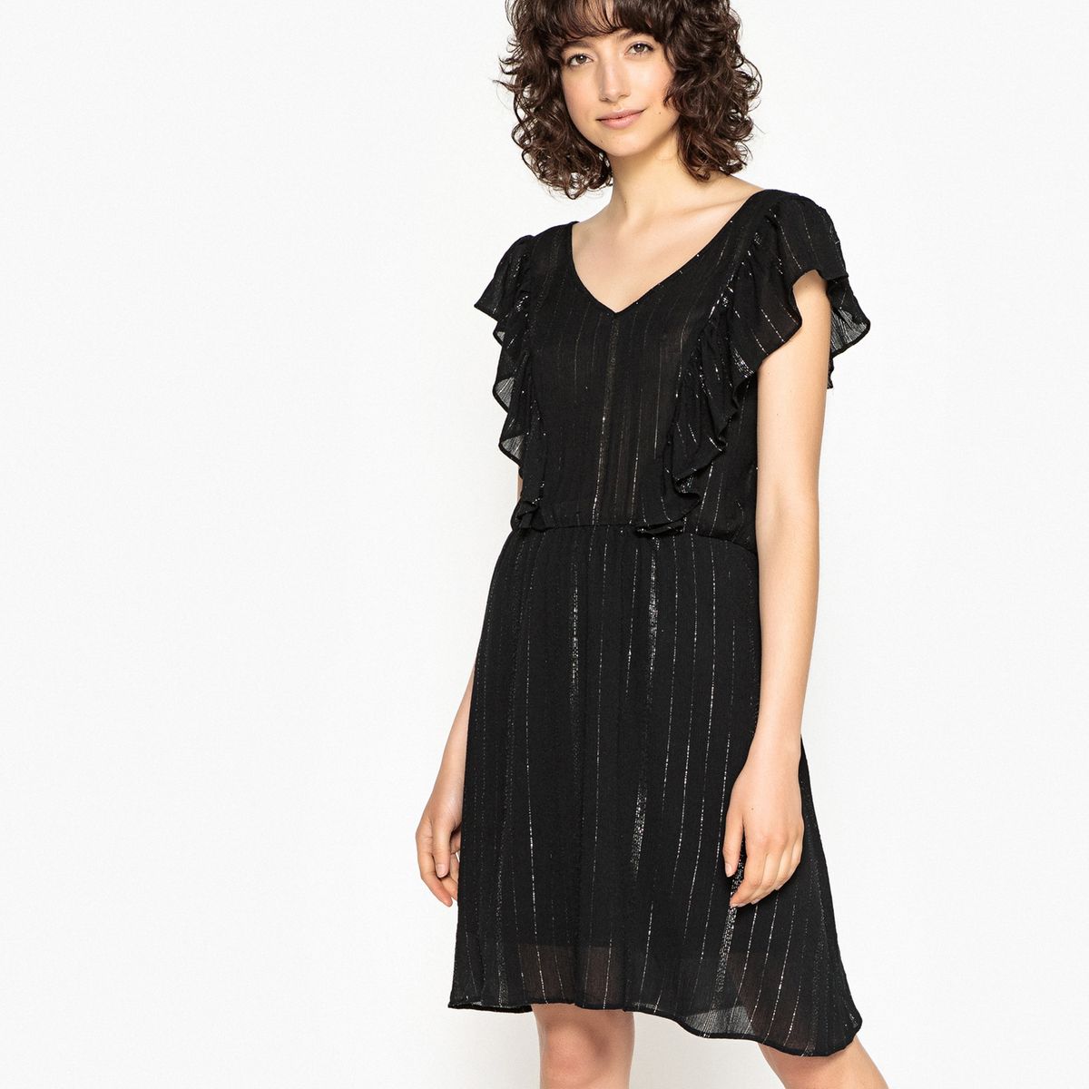Robe courte sans manches crépon fils métallisés
