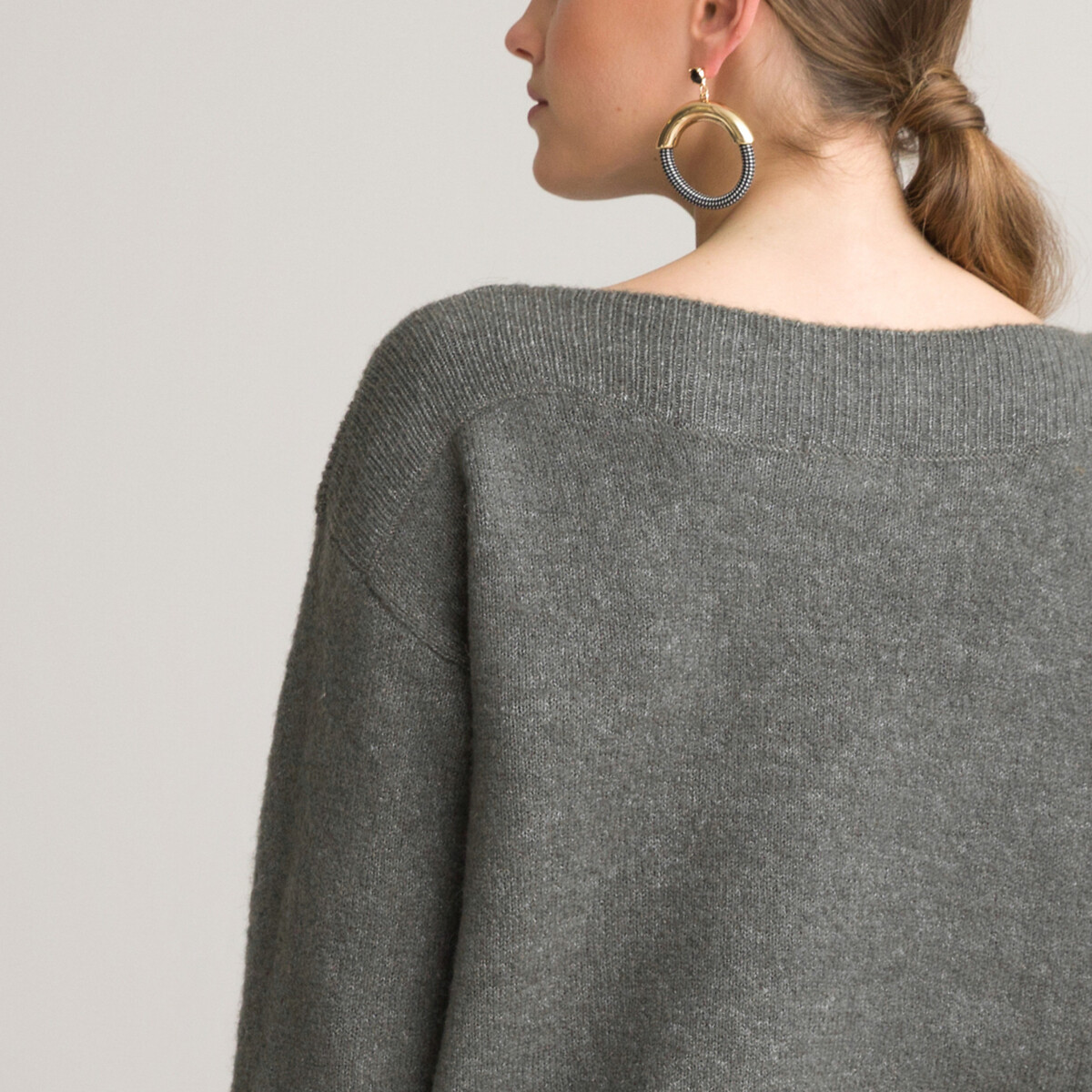 Пуловер LA REDOUTE COLLECTIONS С вырезом-лодочка из пышного трикотажа S серый, размер S - фото 4