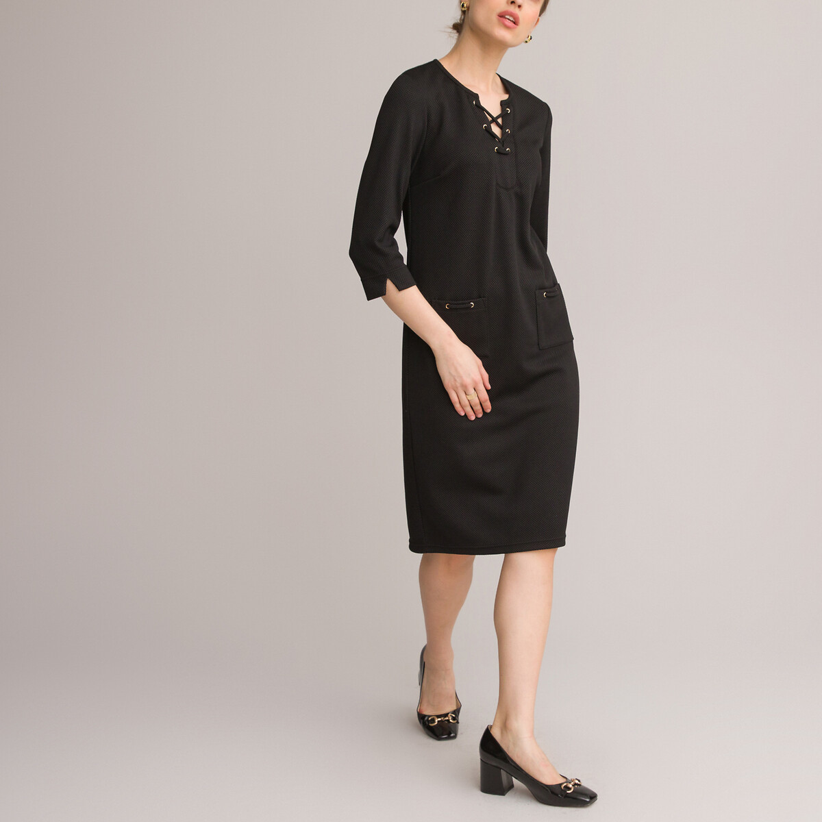 Платье ANNE WEYBURN Платье Прямое средней длины рукава 34 52 черный, размер 52 - фото 2