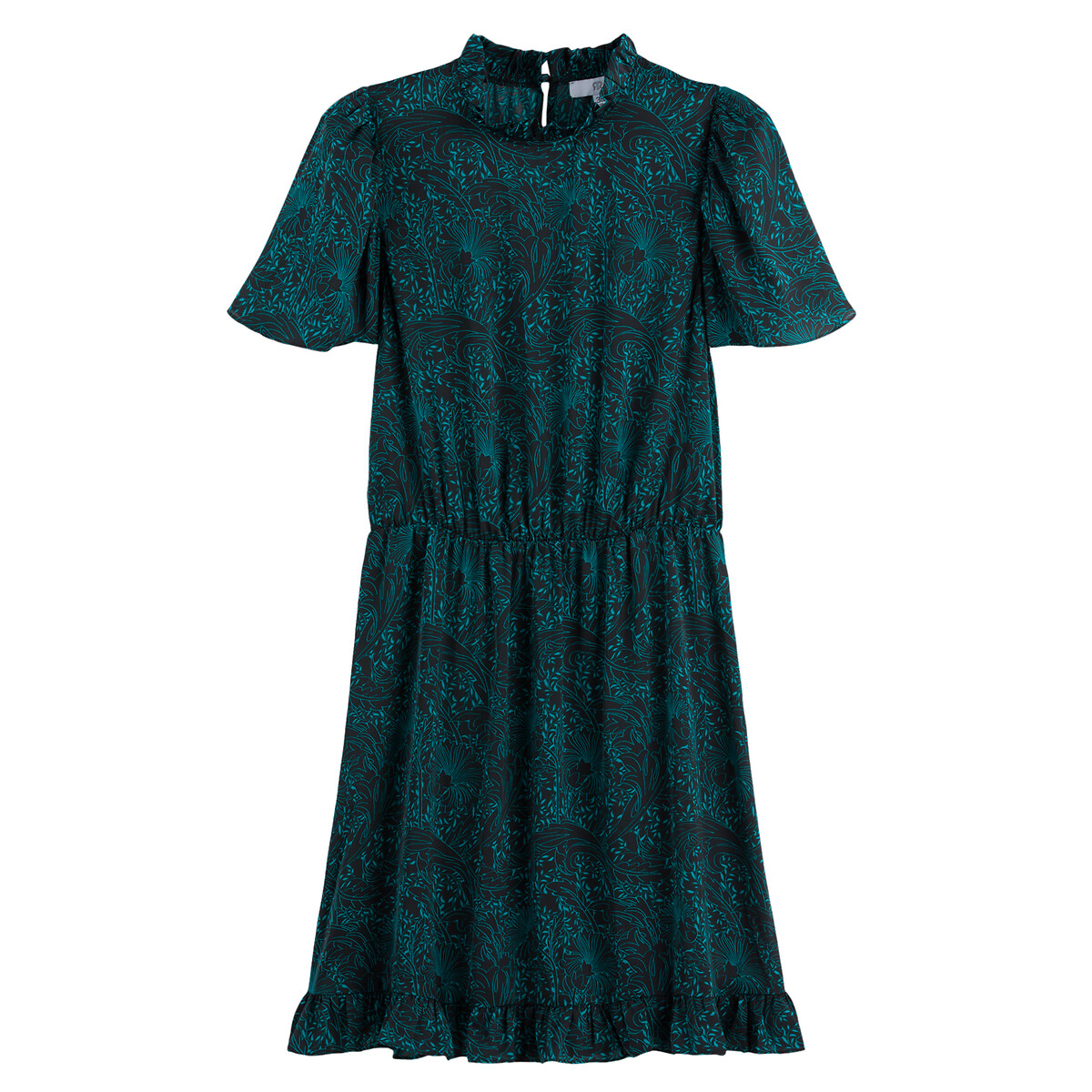 Платье Короткое воротник-стойка с воланом 42 черный LaRedoute, размер 42 - фото 5