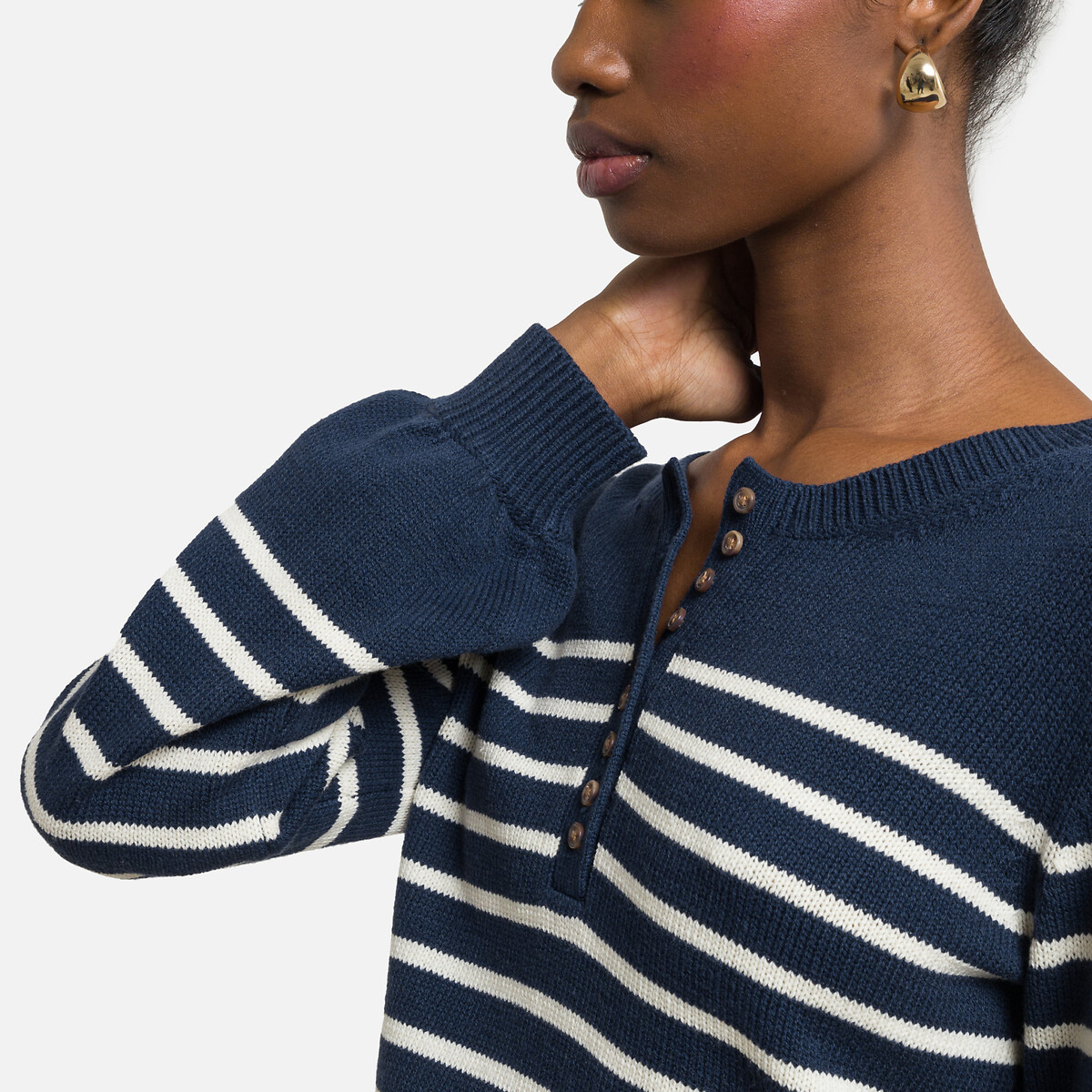Пуловер JDY В полоску с круглым вырезом S синий, размер S - фото 3