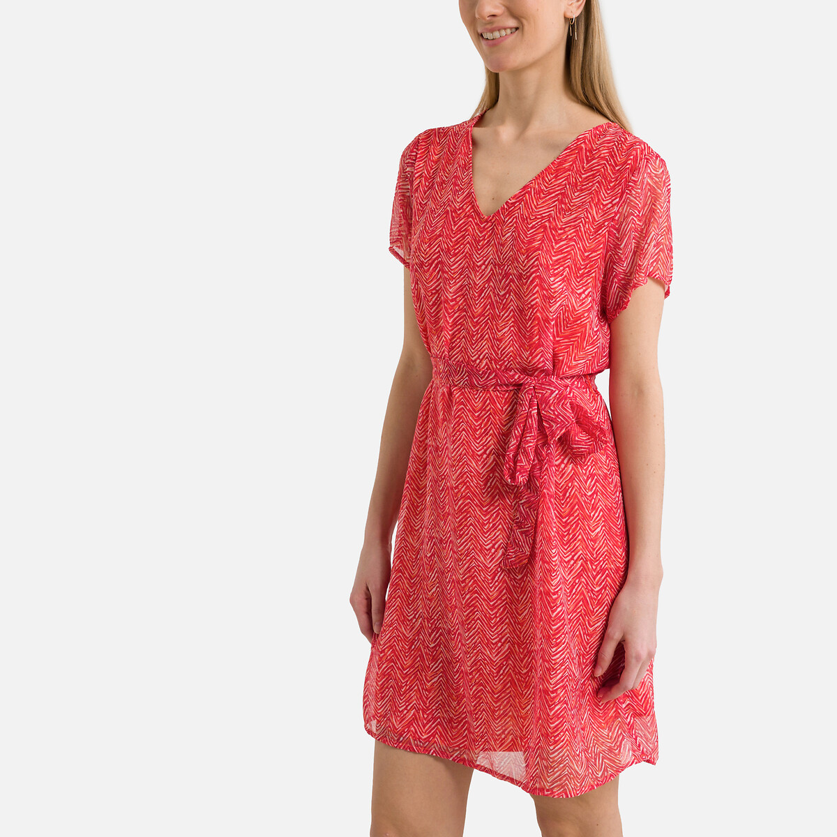 Платье Короткое с принтом S розовый