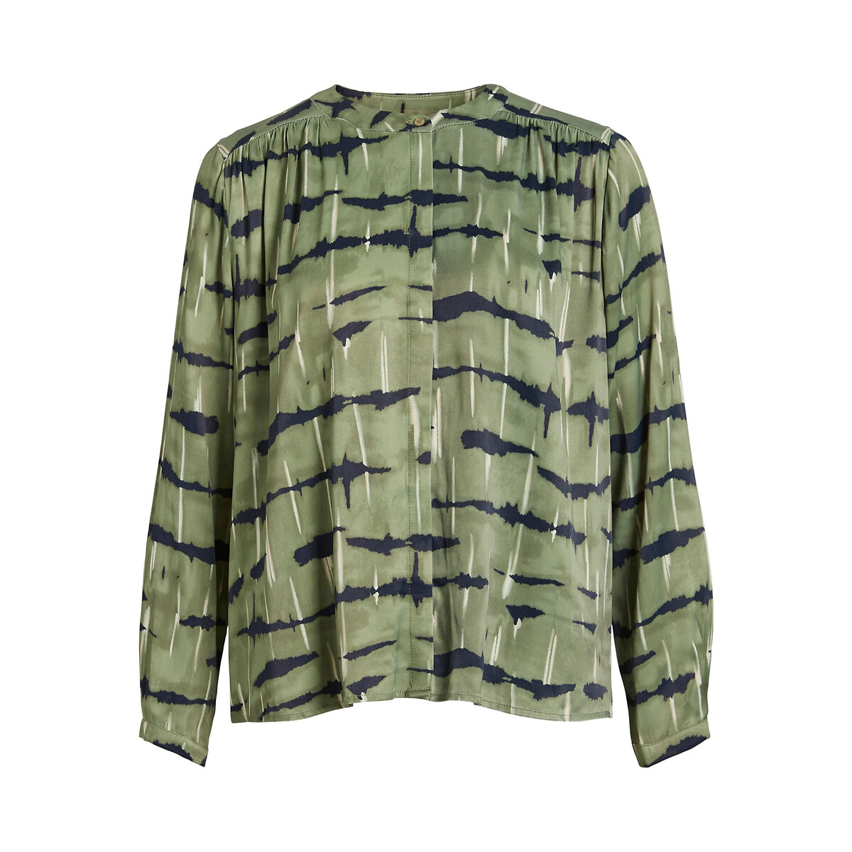 Блузка атласная принт зебра 42 (FR) - 48 (RUS) зеленый блузка с викторианским воротником принт сердечки 42 fr 48 rus черный
