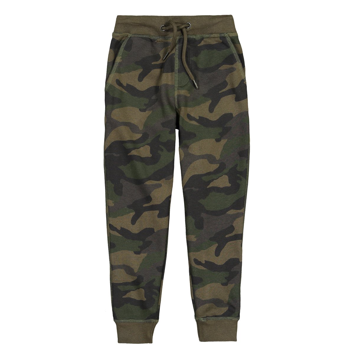 Calças em moletão, estampado camuflagem, 3-14 anos