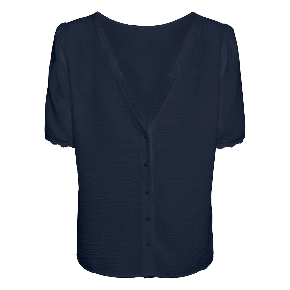Блузка VERO MODA С короткими рукавами и круглым вырезом S синий, размер S - фото 1