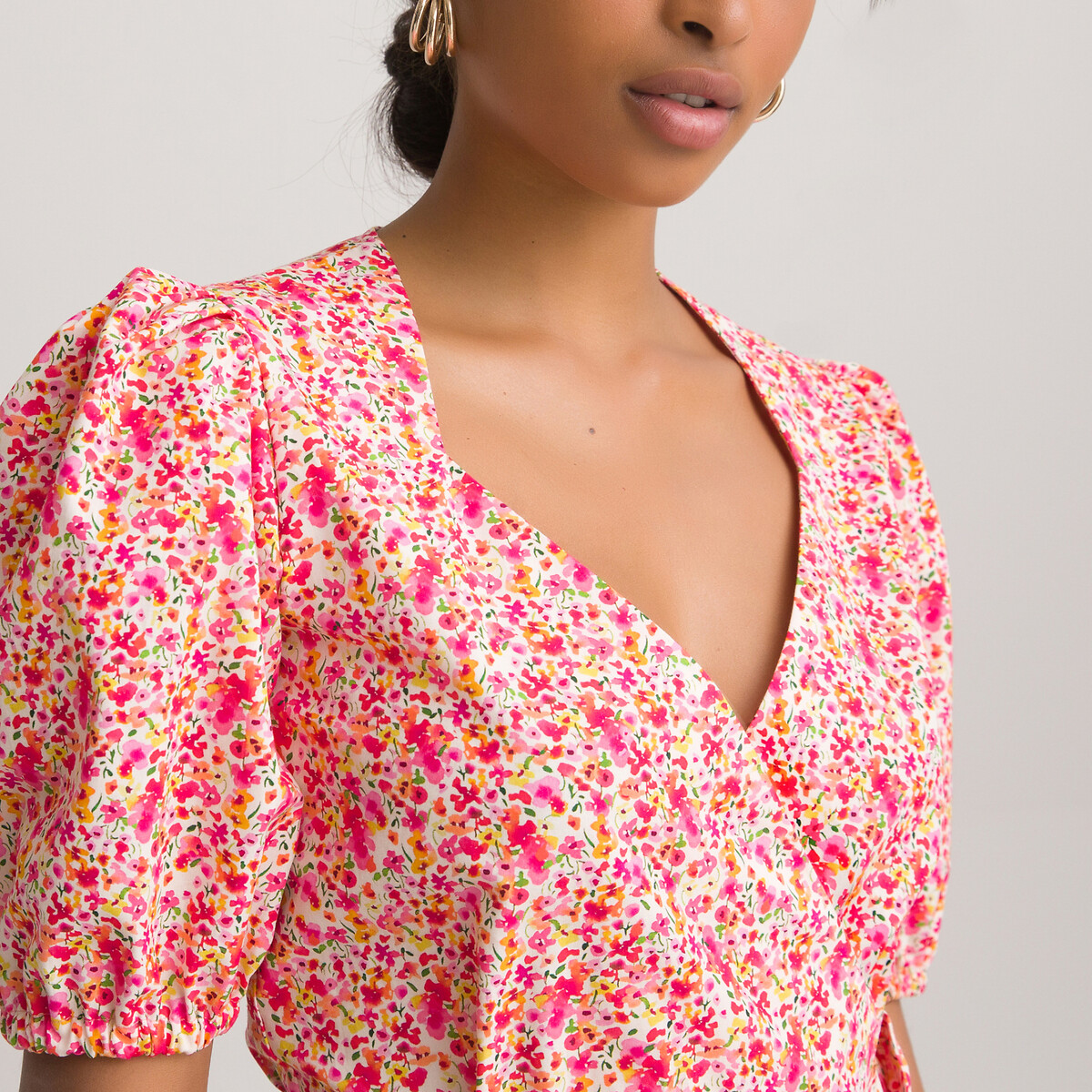 Платье LaRedoute С запахом и короткими рукавами с цветочным принтом 40 разноцветный, размер 40 - фото 3