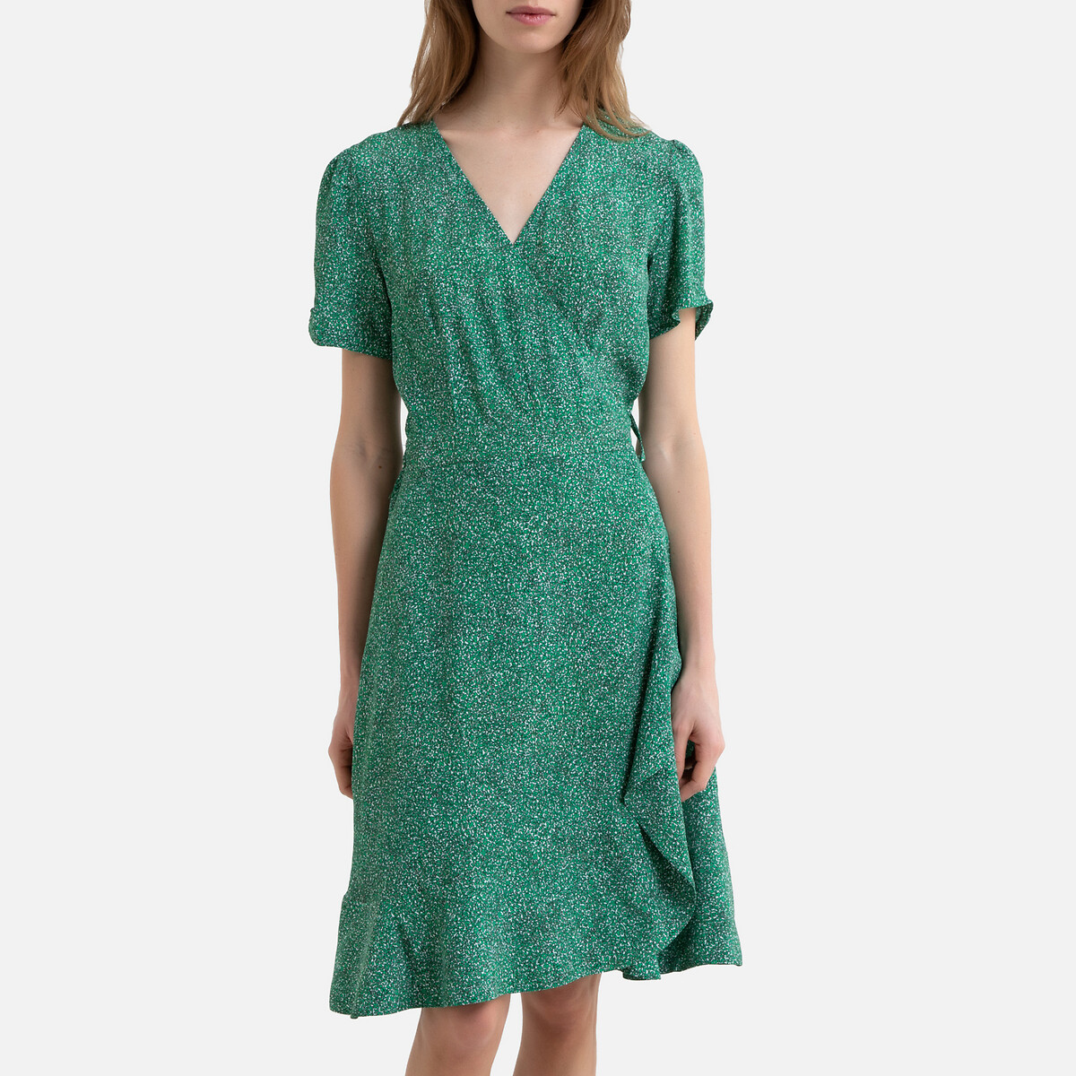 Платье La Redoute С запахом с короткими рукавами PERRINE 36 (FR) - 42 (RUS) зеленый, размер 36 (FR) - 42 (RUS) С запахом с короткими рукавами PERRINE 36 (FR) - 42 (RUS) зеленый - фото 1