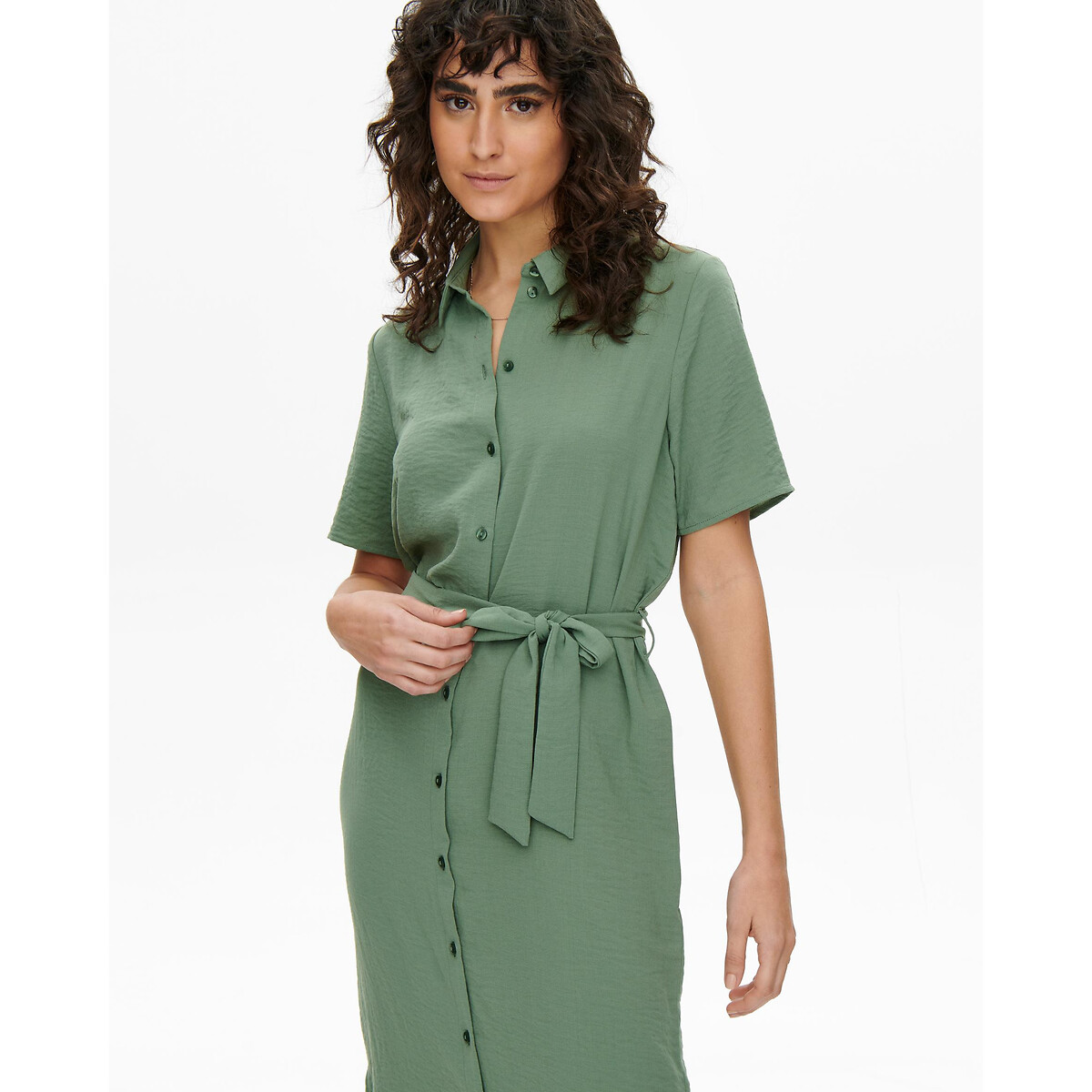 Платье-рубашка С завязками L зеленый LaRedoute, размер L - фото 3