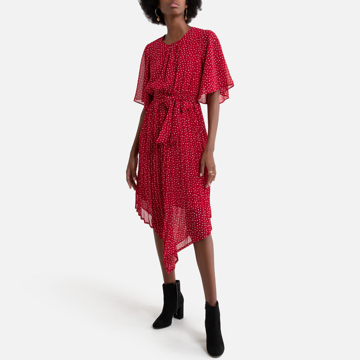 Платье La Redoute Короткое асимметричное принт сердечки XS красный, размер XS - фото 1