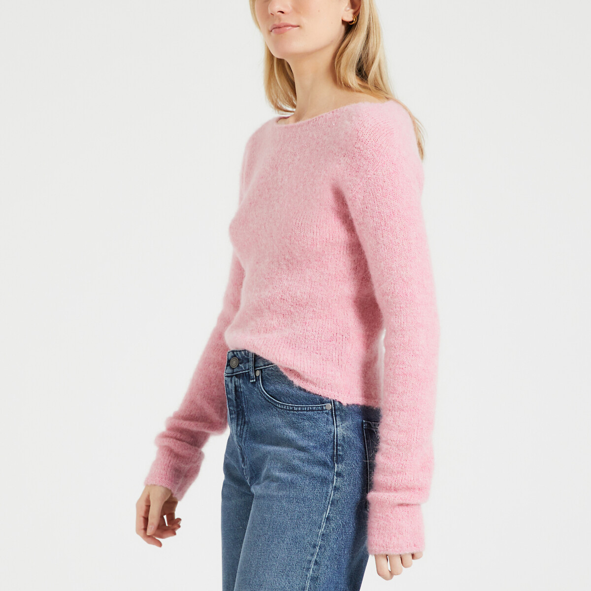 Пуловер с вырезом-лодочкой EAST S розовый пуловер с вырезом лодочка из смесовой шерсти wopy xs s бежевый