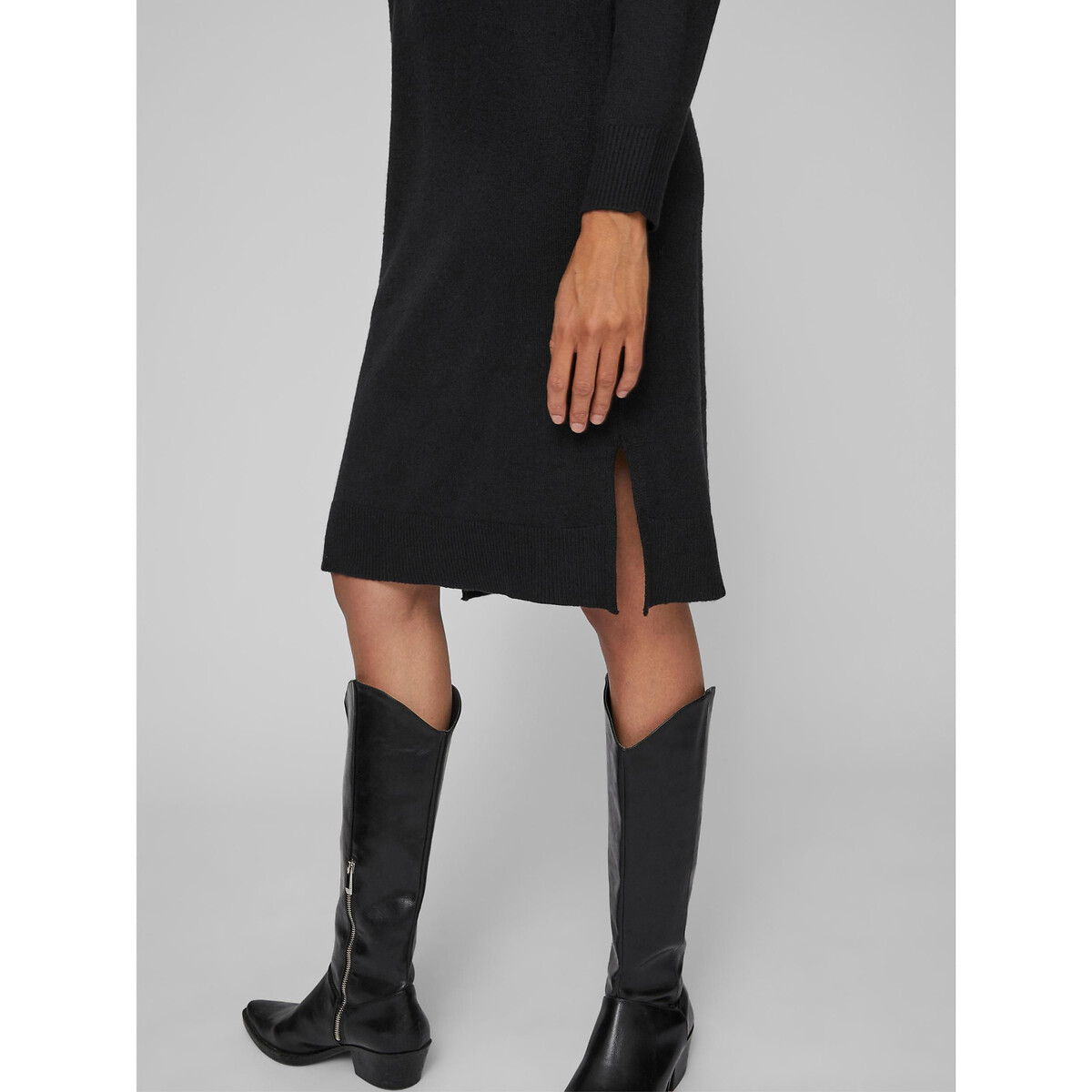 Платье-пуловер VILA Платье-пуловер Миди из тонкого трикотажа воротник-стойка XS черный, размер XS - фото 3