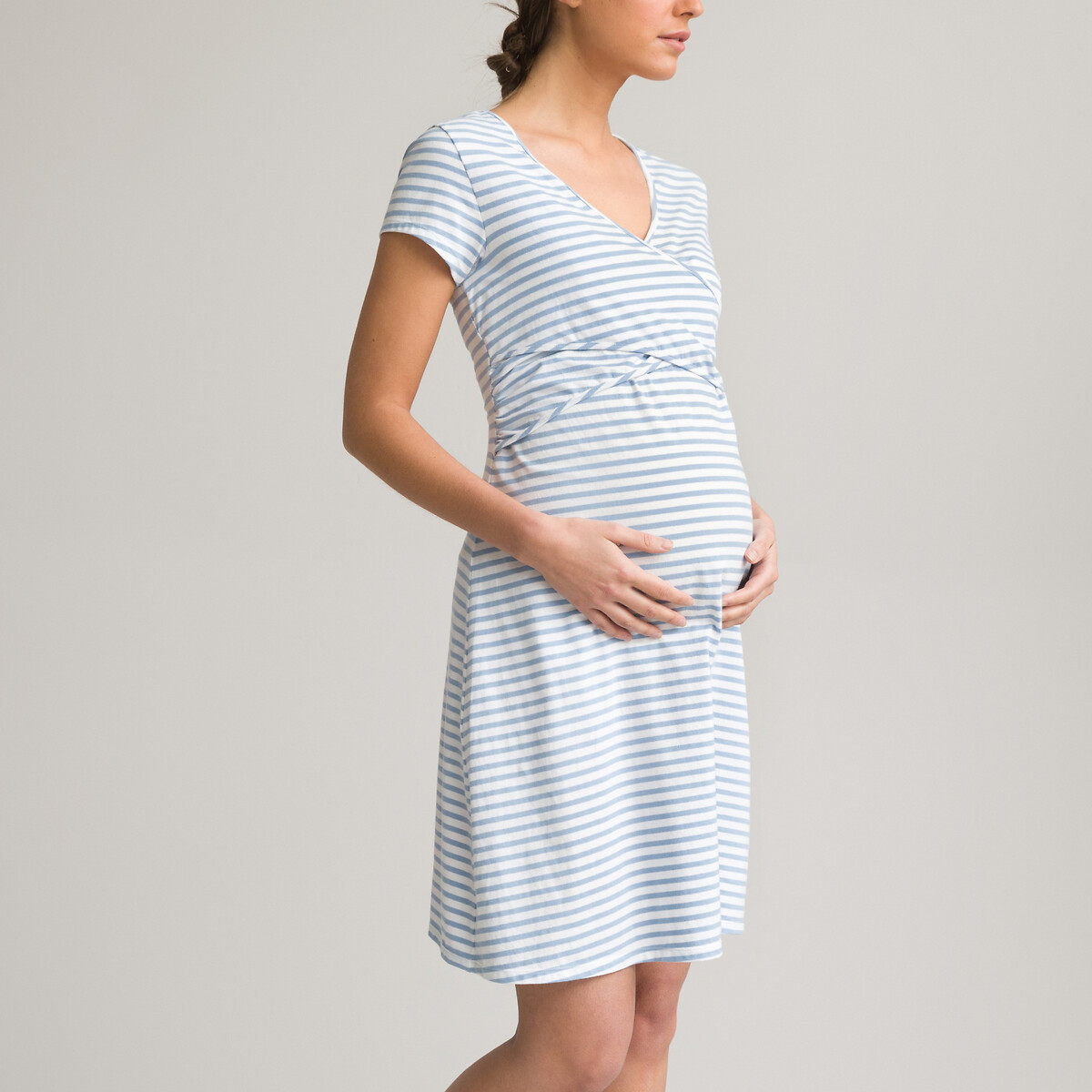 Рубашка LA REDOUTE COLLECTIONS Ночная для периода беременности  из джерси в полоску 34/36 (FR) - 40/42 (RUS) синий, размер 34/36 (FR) - 40/42 (RUS)