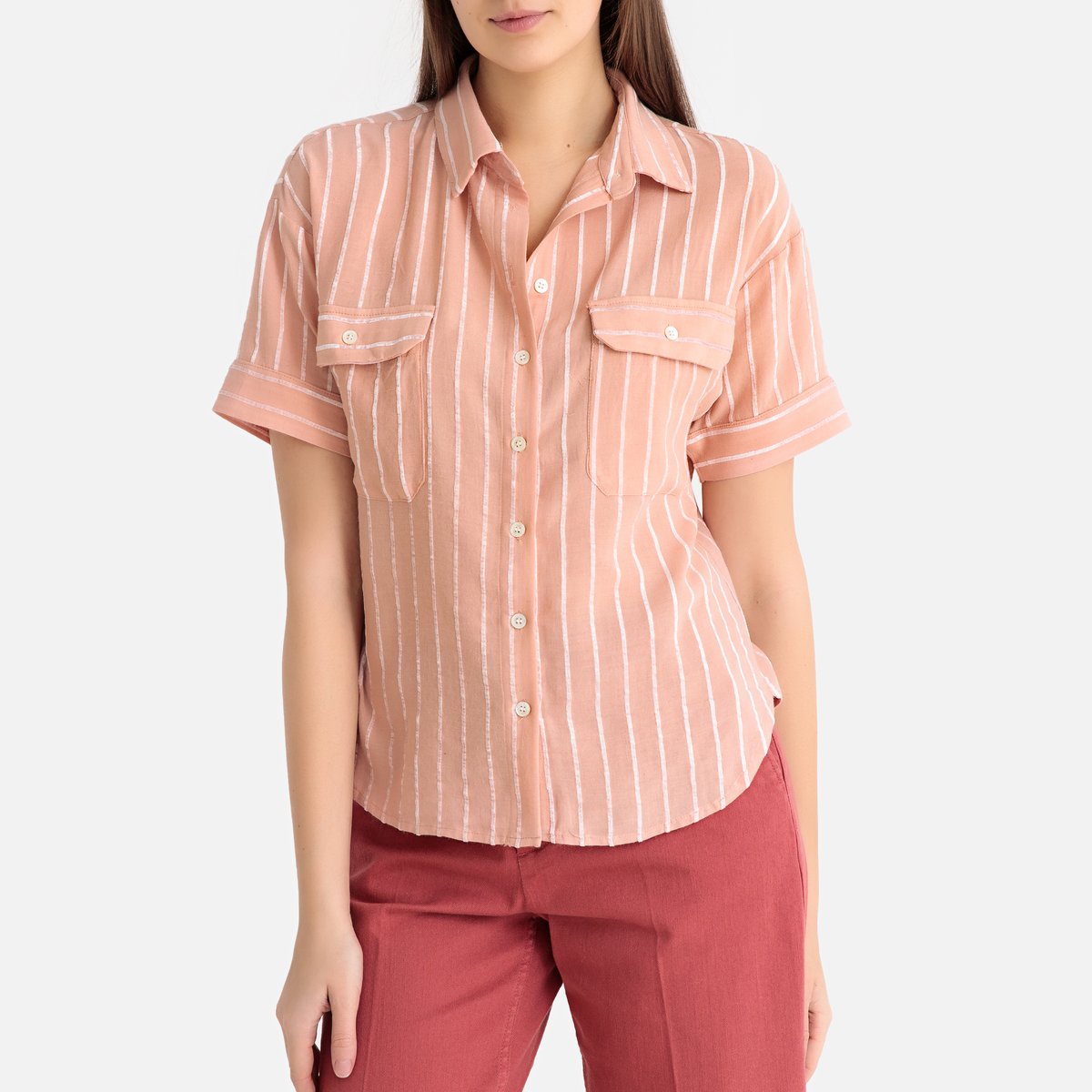 

Рубашка La Redoute, Розовый, В полоску с короткими рукавами M/L розовый