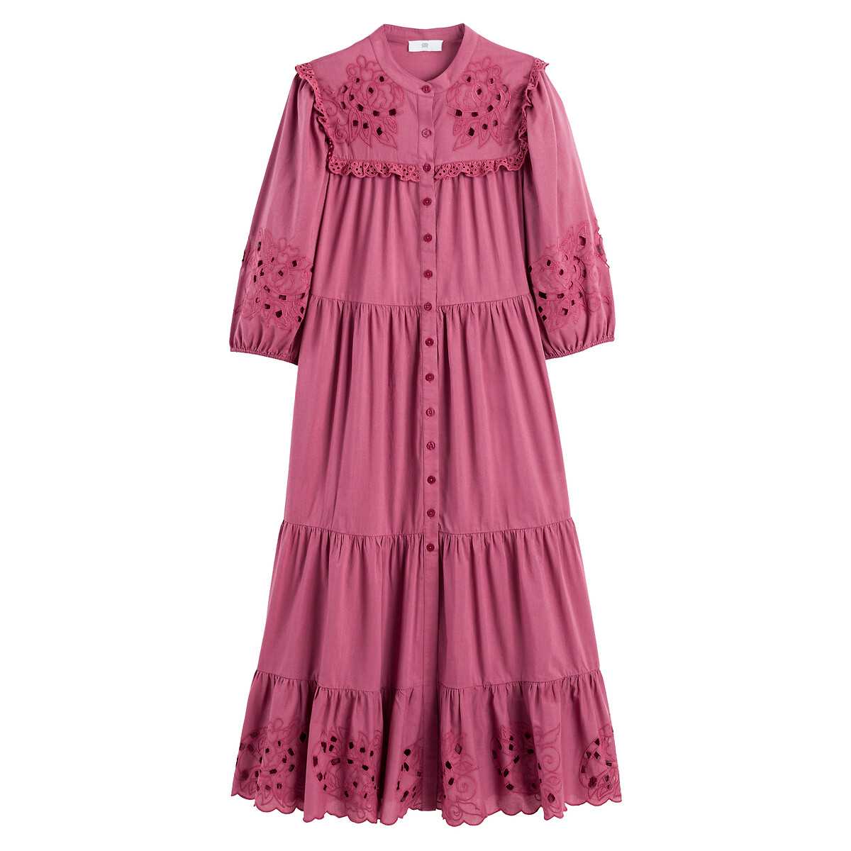 Платье-макси На пуговицах с вышивкой 58 розовый LaRedoute, размер 58 - фото 5