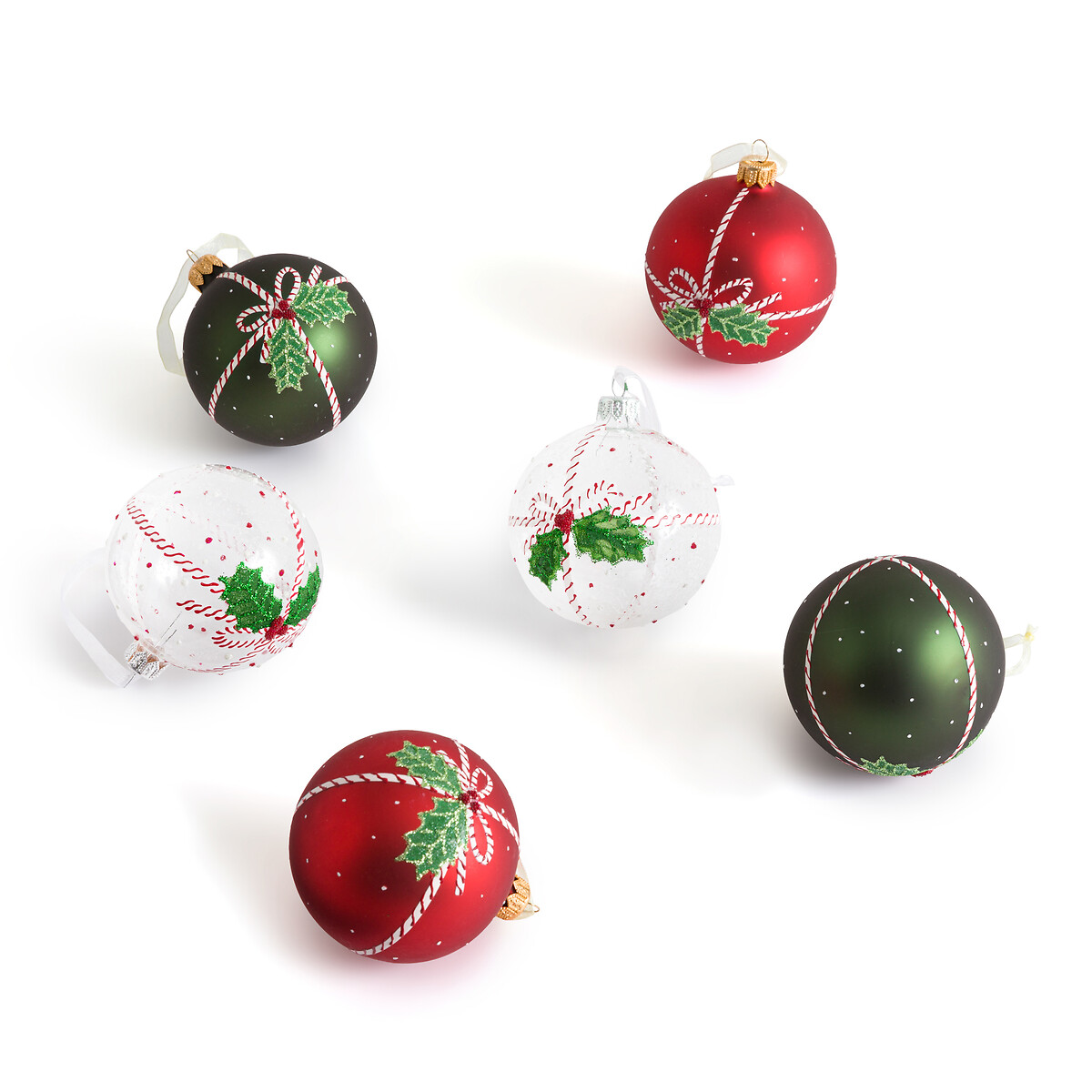 Набор из трех шаров новогодних из декорированного стекла Opari единый размер красный