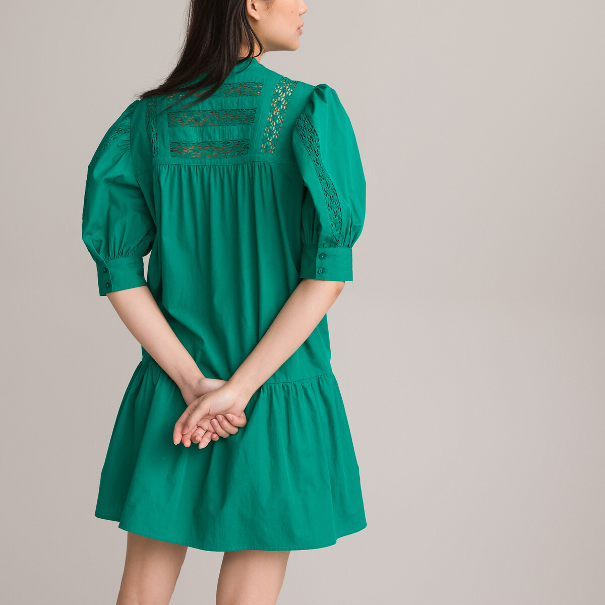 Платье На пуговицах расклешенное со вставками из тесьмы 54 зеленый LaRedoute, размер 54 - фото 4