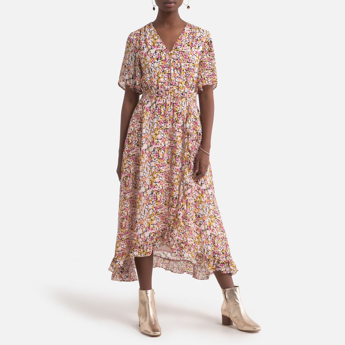 Платье LaRedoute Длинное с цветочным принтом V-образный вырез S разноцветный, размер S - фото 1
