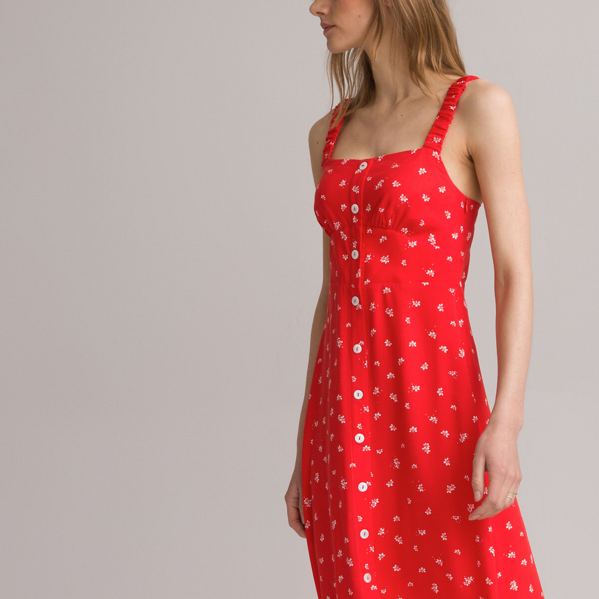 Платье LA REDOUTE COLLECTIONS С бретелями на пуговицах с цветочным принтом 42 красный, размер 42 - фото 1