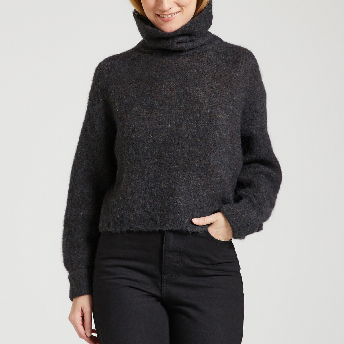 Пуловер укороченный с длинными рукавами и воротником-стойкой TYJI  L каштановый LaRedoute, размер L