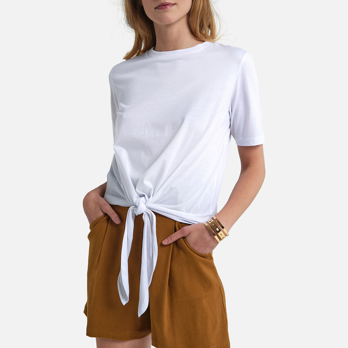 

Футболка La Redoute, Белый, С круглым вырезом с завязками снизу M белый