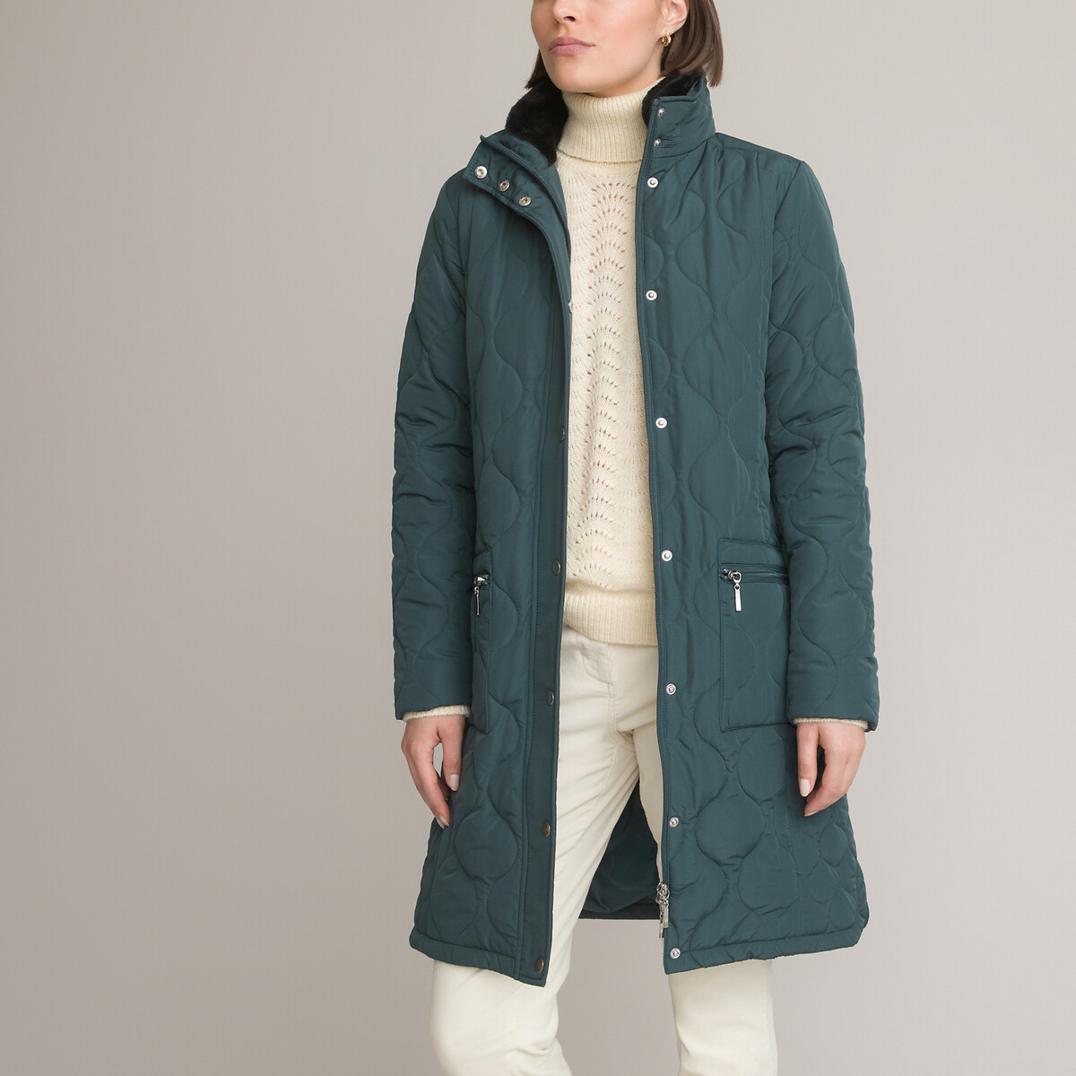 Куртка Стеганая средней длины застежка на молнию зимняя модель 42 (FR) - 48 (RUS) зеленый LaRedoute, размер 42 (FR) - 48 (RUS)
