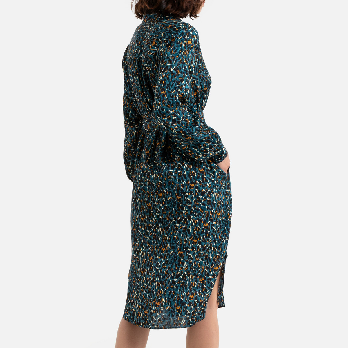 Платье La Redoute Длинное с леопардовым принтом рубашечный воротник M синий, размер M - фото 4